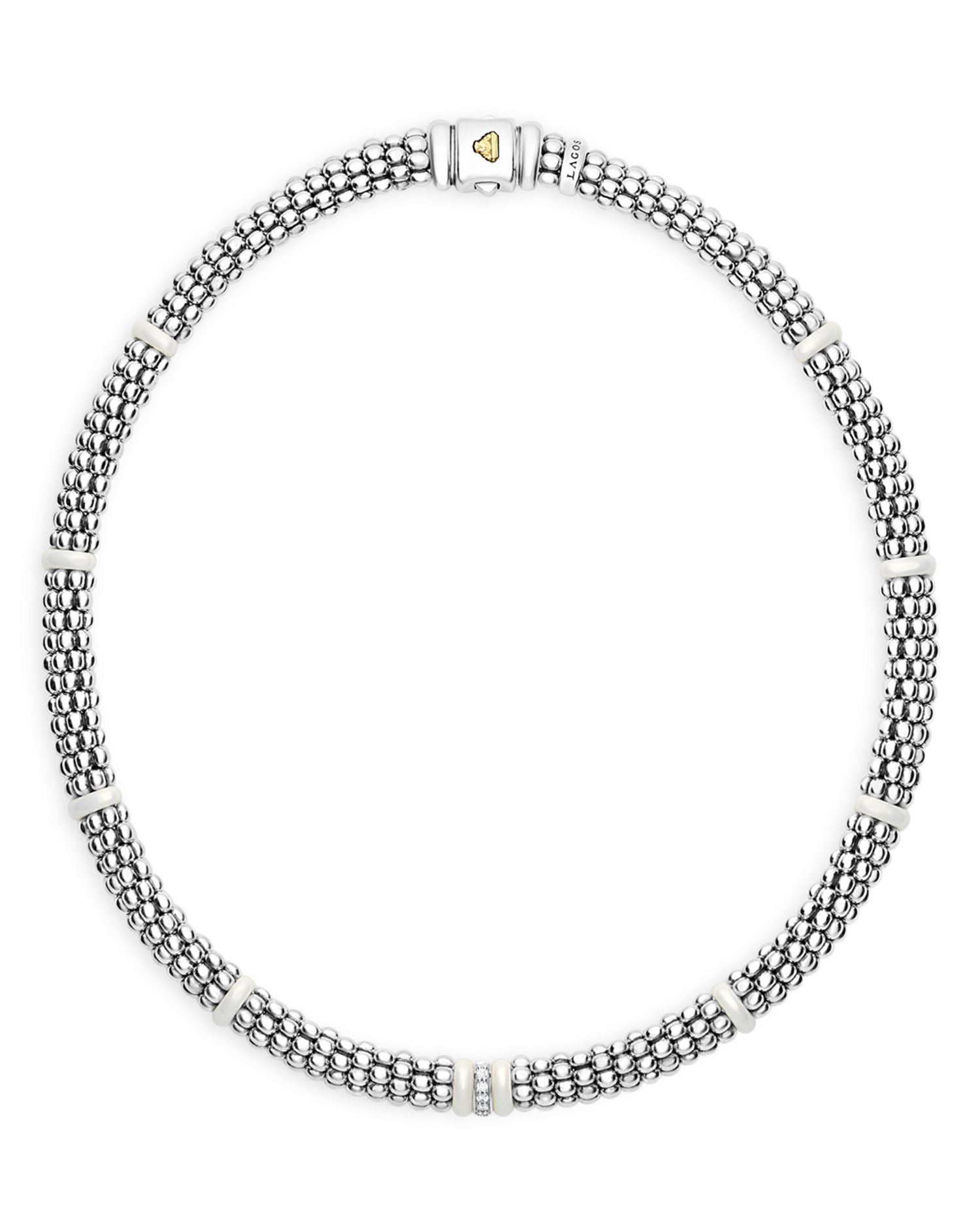 Ceramic & Sterling Silver White Caviar Diamond Station Necklace, 16'
