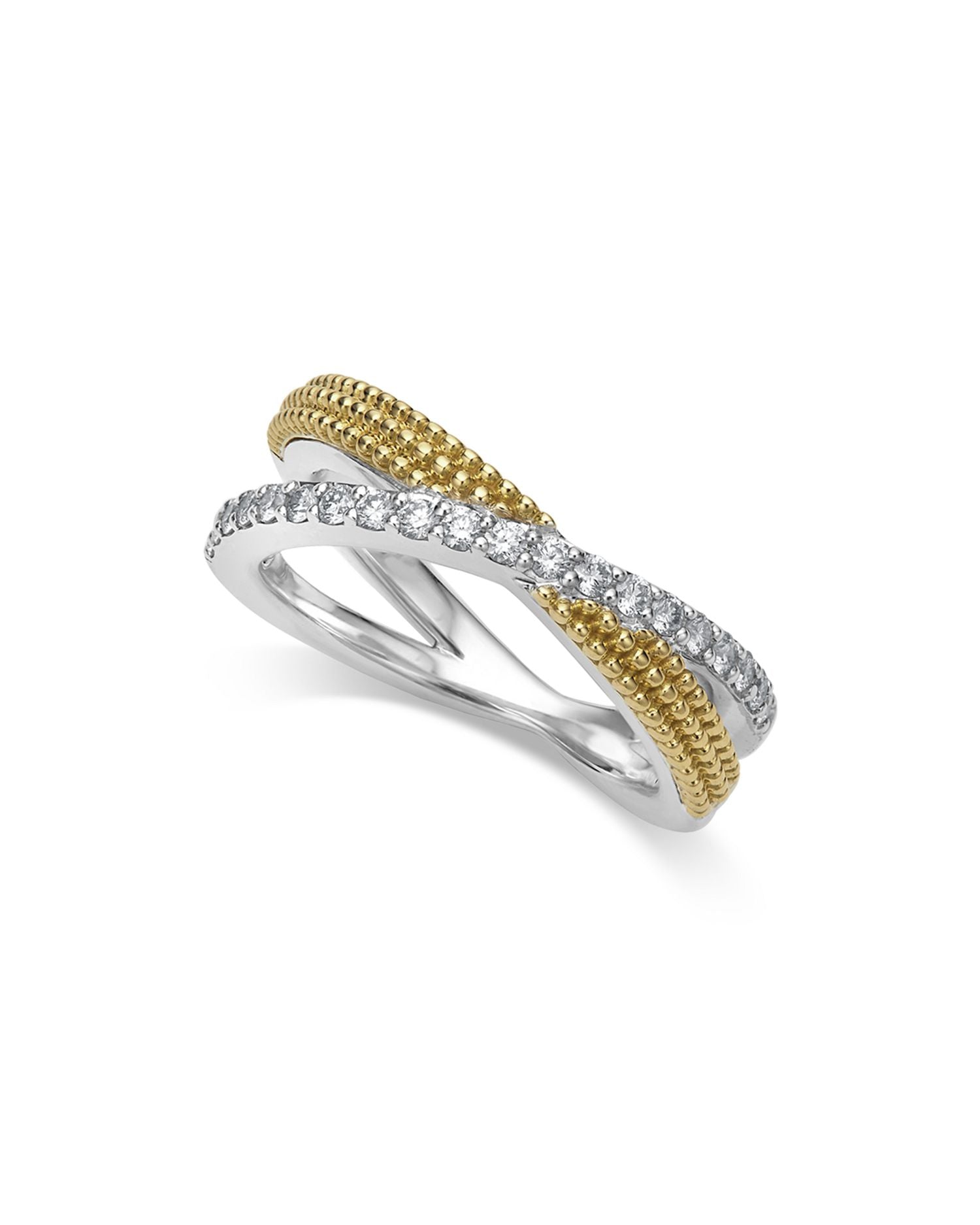 18K Yellow Gold & Sterling Silver Caviar Lux Diamond X Ring