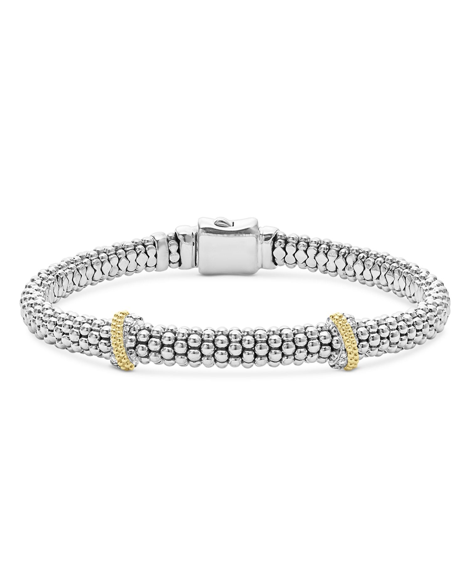 18K Yellow Gold & Sterling Silver Caviar Lux Crossover Station Diamond Bracelets