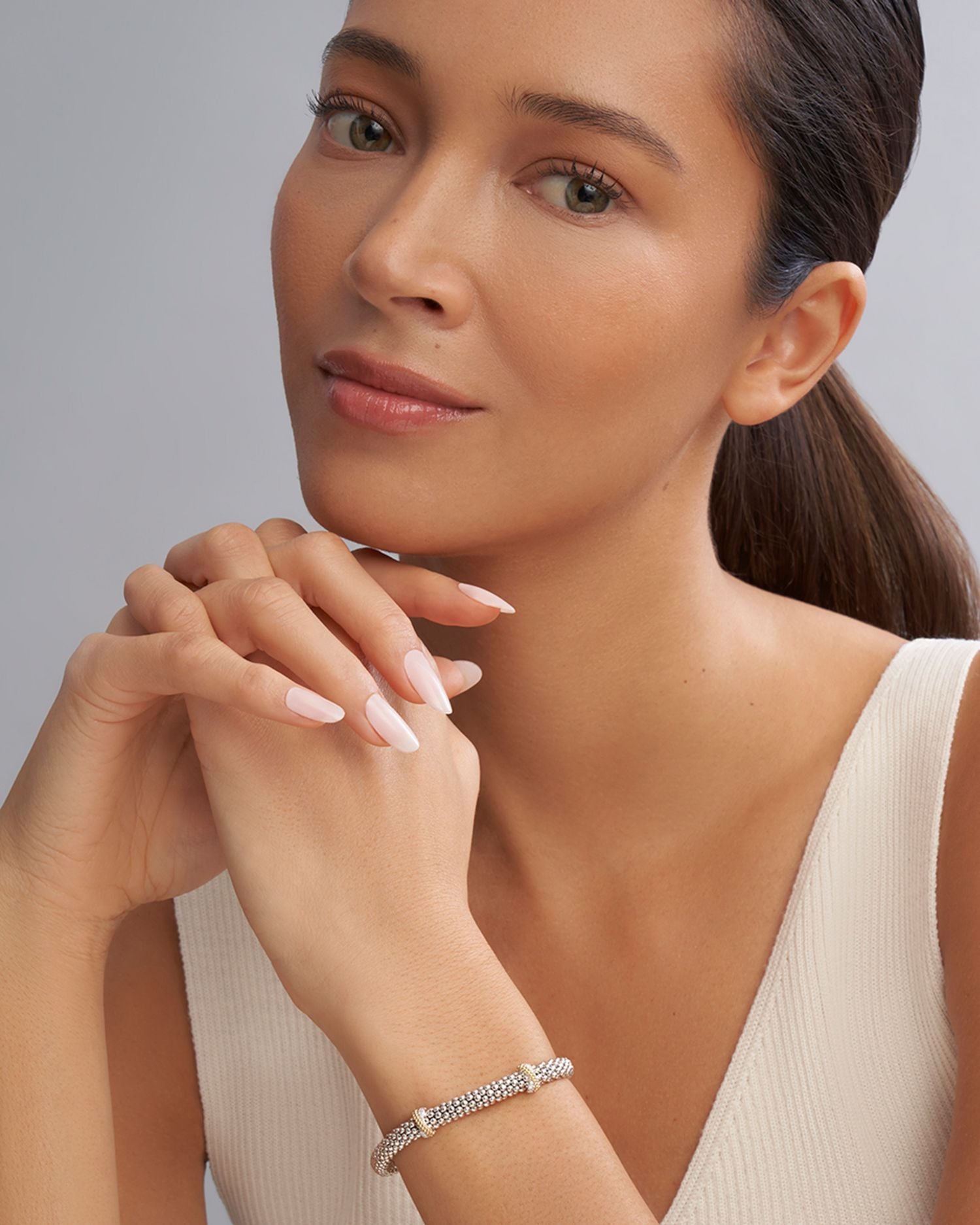 18K Yellow Gold & Sterling Silver Caviar Lux Crossover Station Diamond Bracelets