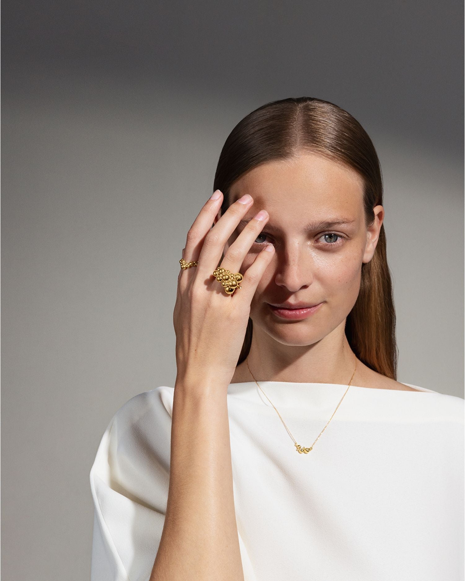 18K Yellow Gold Moonlight Grapes Diamond Bead Cluster Pendant Necklace, 17.72'