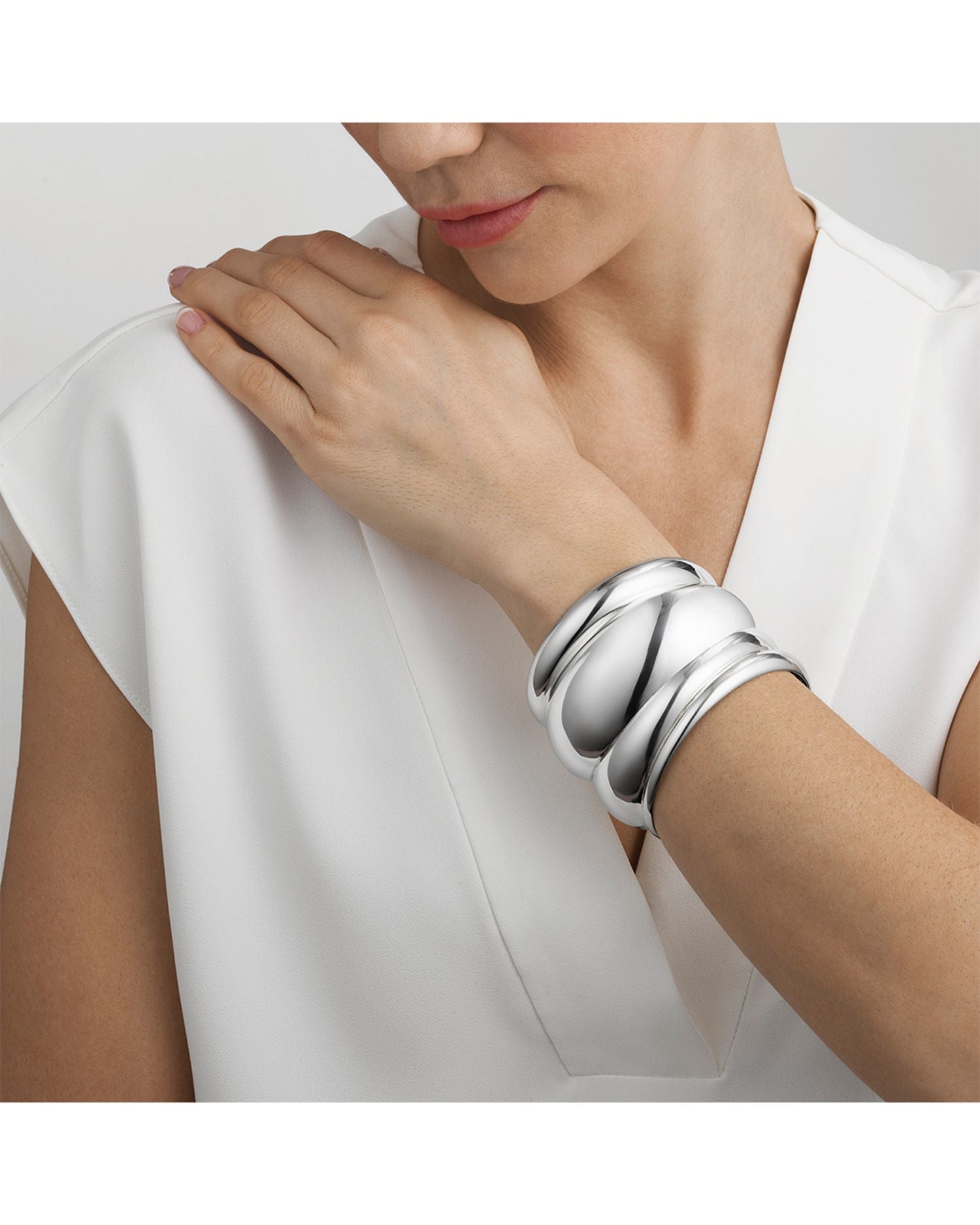 Sterling Silver Curve Wide Bangle Bracelet