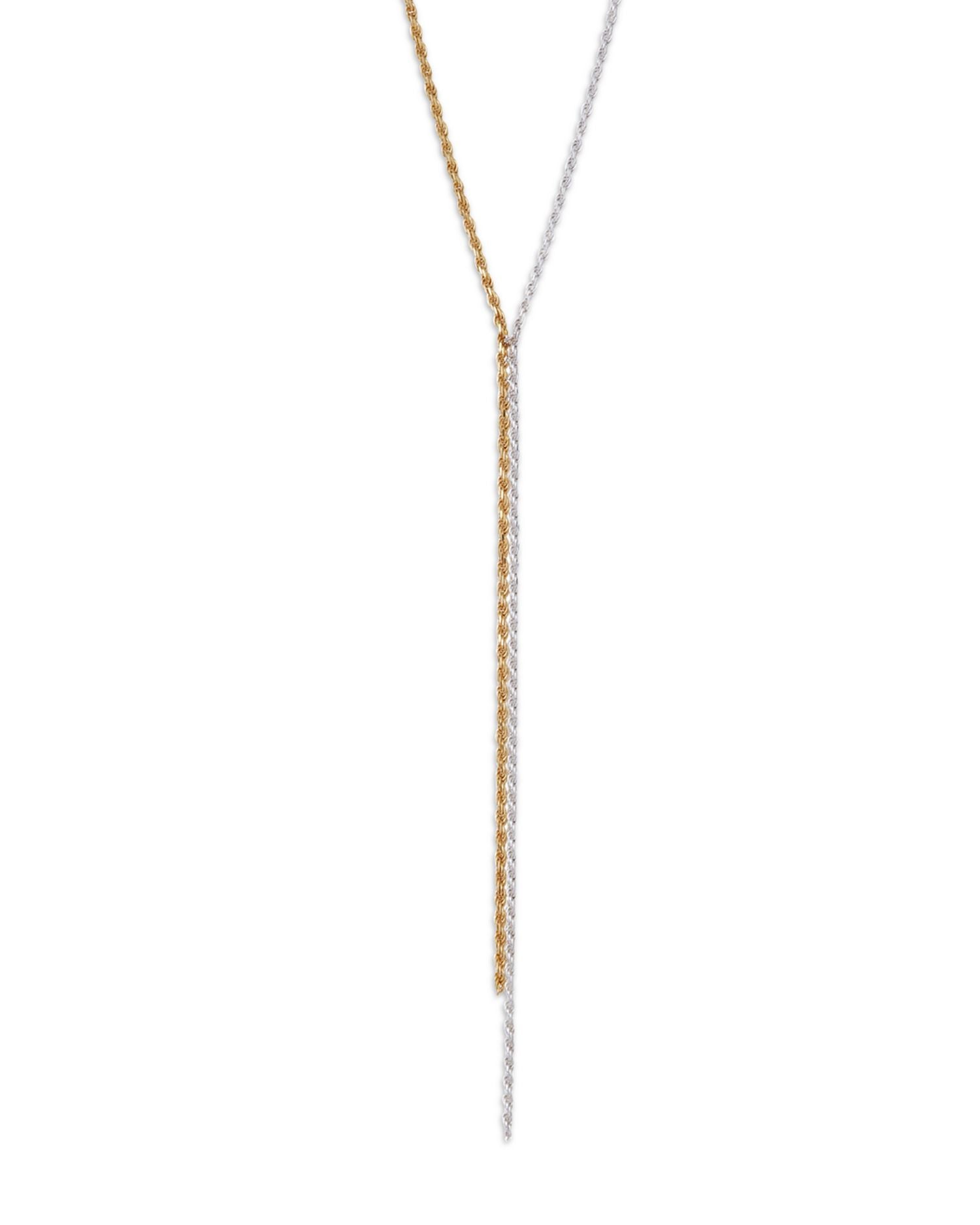 Chain Link Lariat Necklace in Sterling Silver & 14K Gold Plated Sterling Silver, 16'-18'