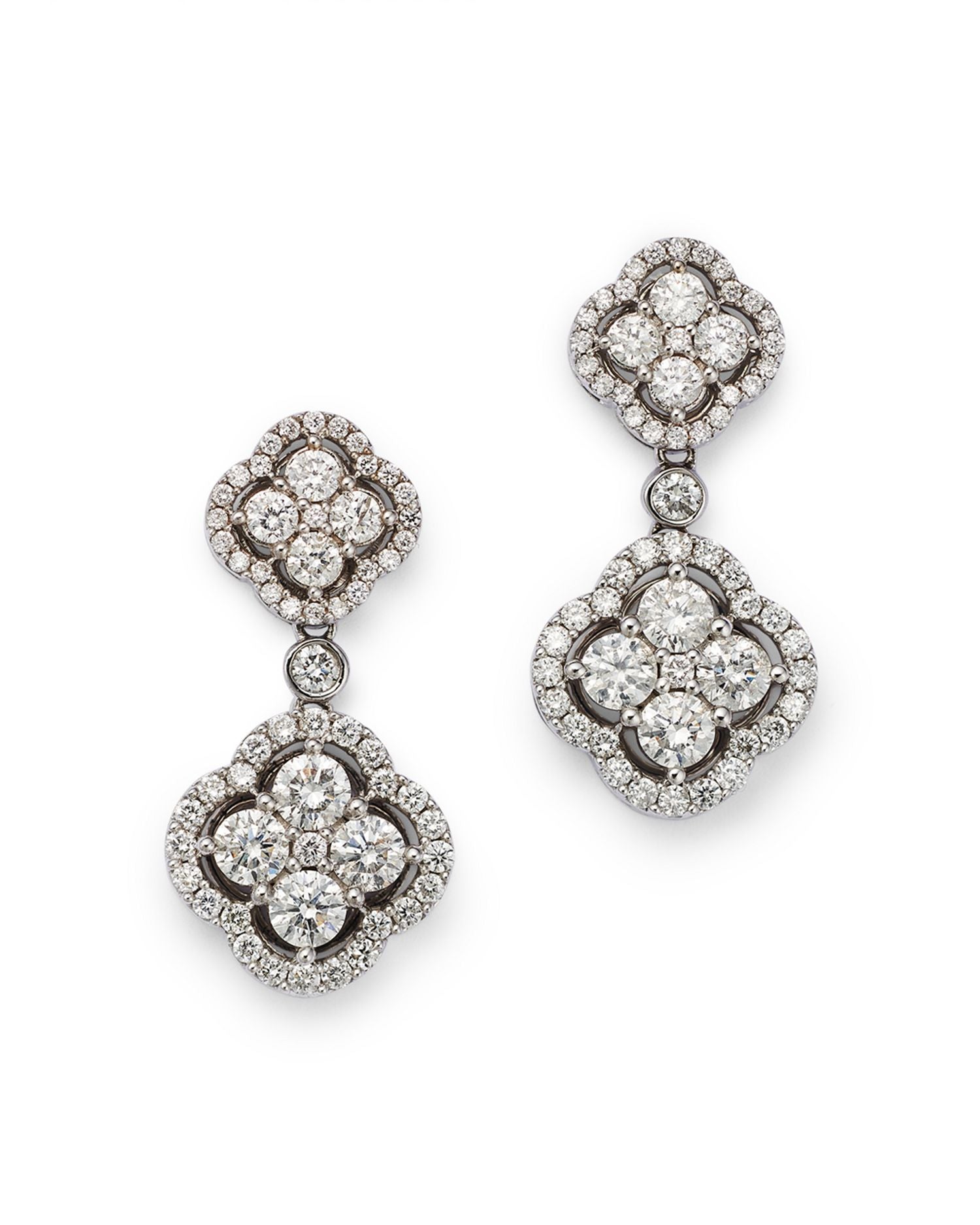 Diamond Clover Drop Earrings in 14k White Gold, 2.15 ct. t.w. - Exclusive