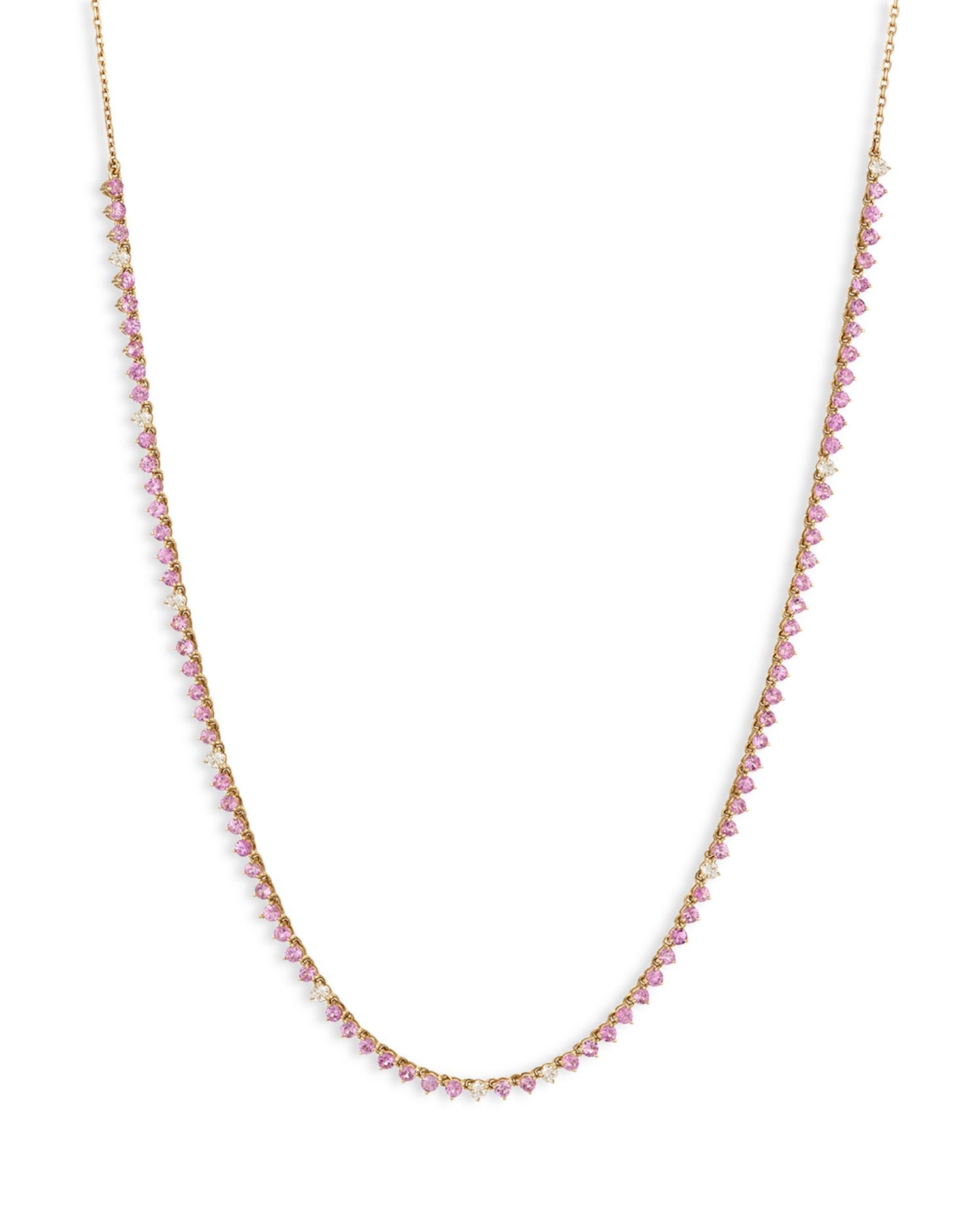 14K Yellow Gold Pink Sapphire & Diamond Riviera Collar Necklace, 15-17"