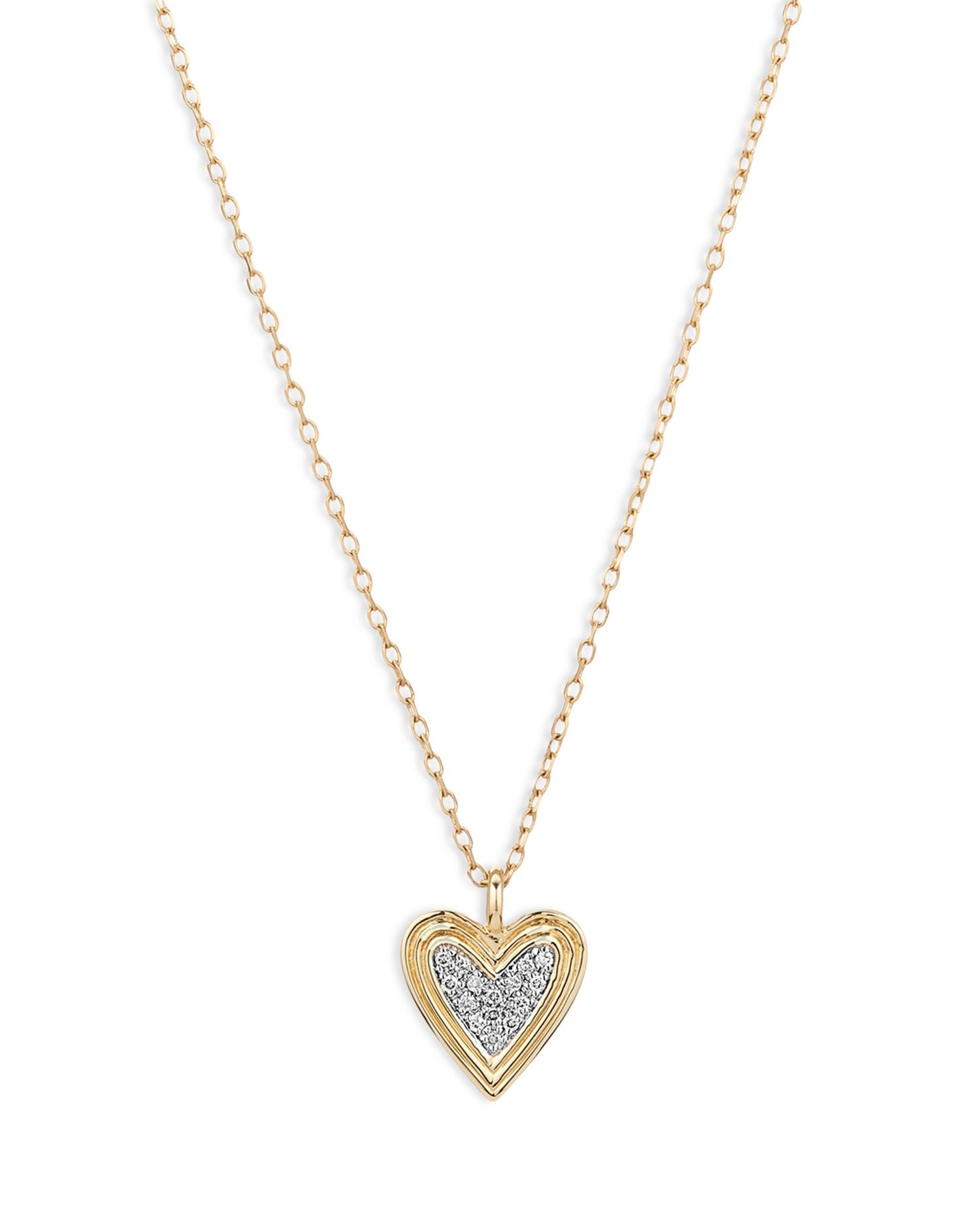 14K Yellow Gold Make Your Move Diamond Cluster Heart Pendant Necklace, 17-18'