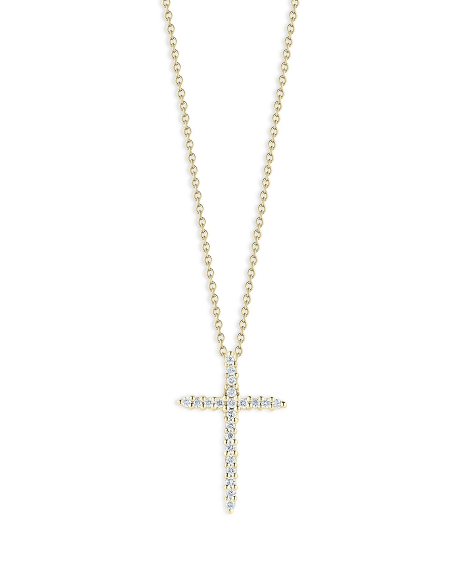 18K Yellow Gold Tiny Treasures Diamond North South Cross Pendant Necklace, 16-18'