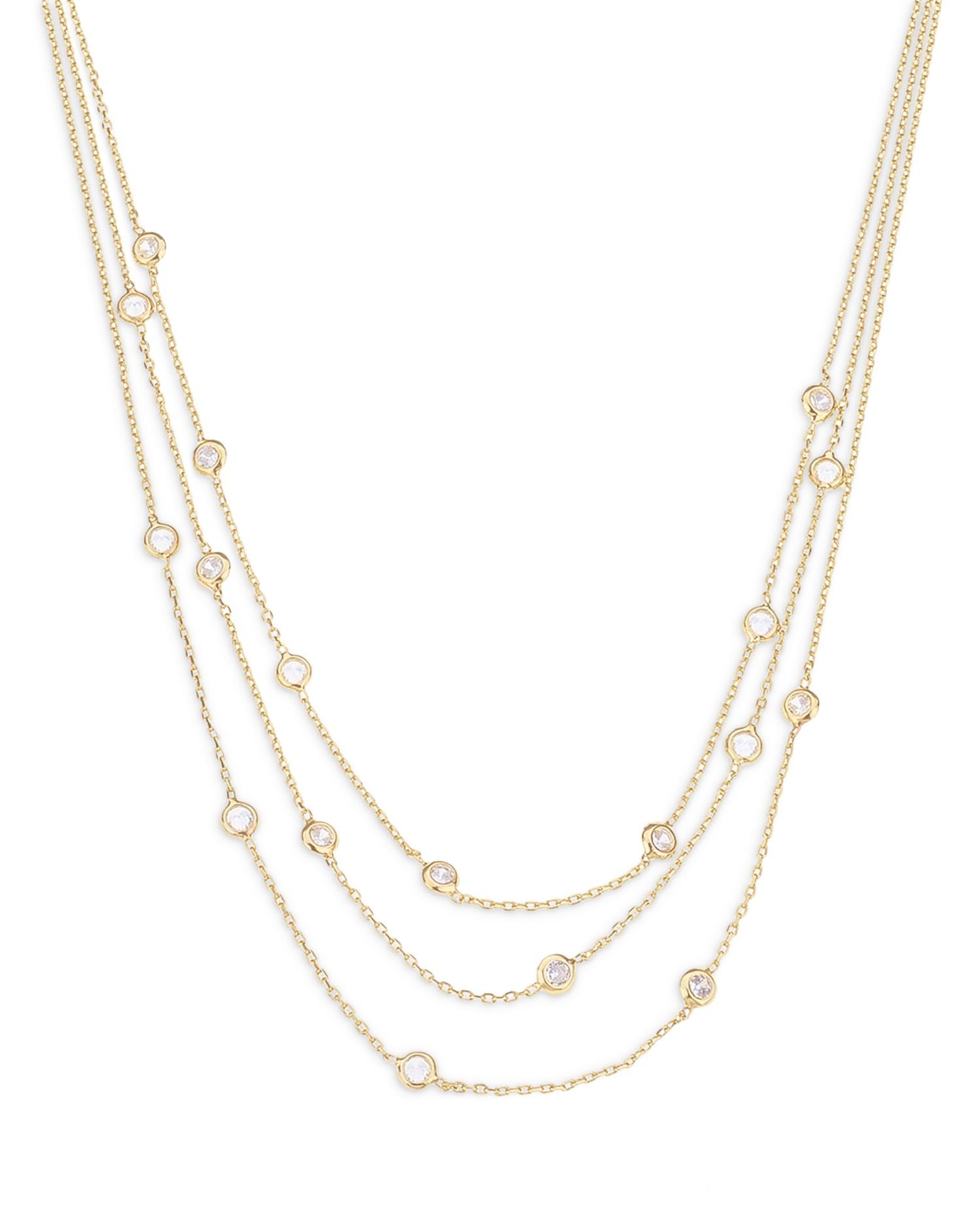 Perfect Crystal Dotted Cubic Zirconia Layered Collar Necklace in 18K Gold Plated, 13'-16'