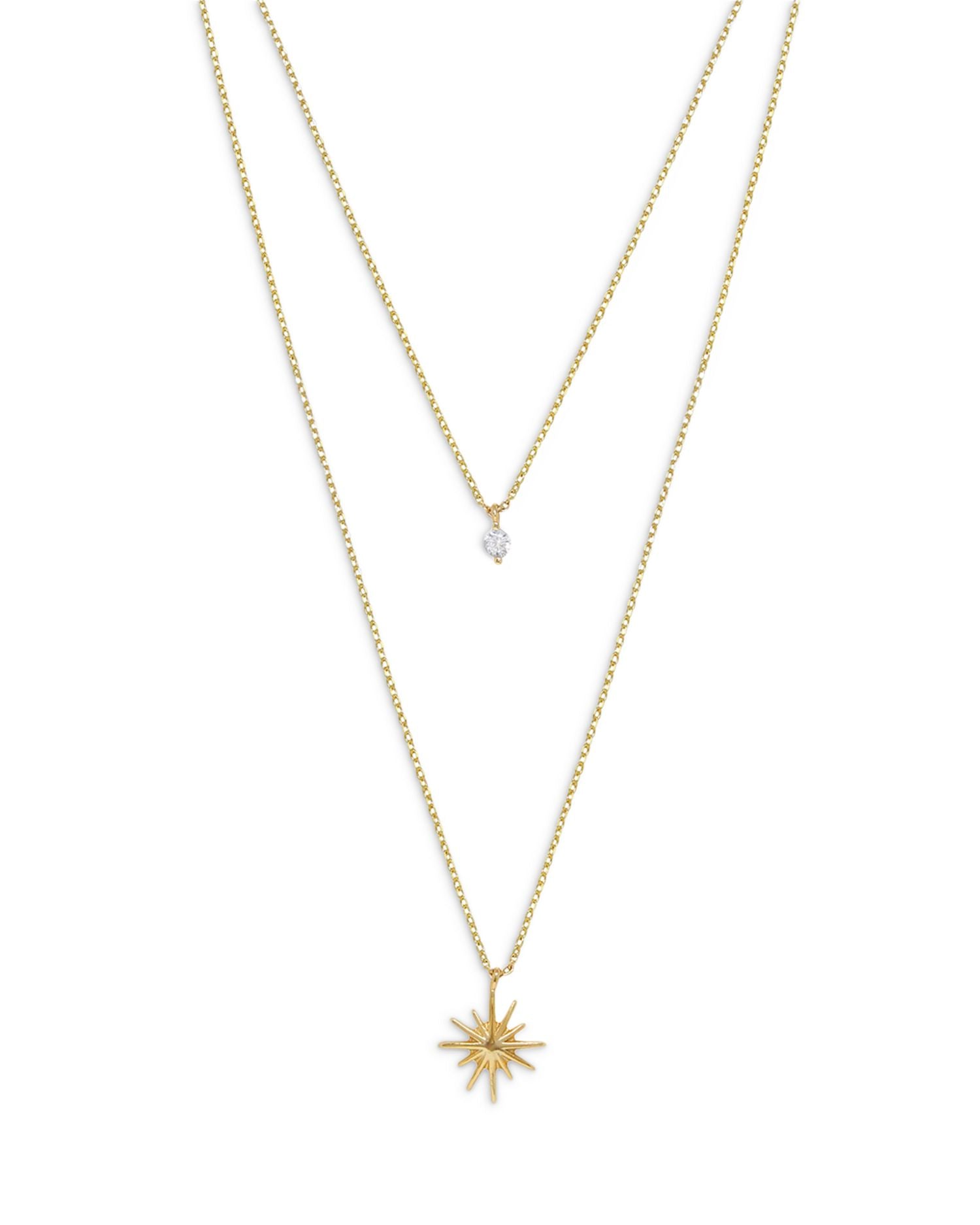 Cubic Zirconia & Starburst Layered Pendant Necklace in 18K Gold Plated, 15'-17'