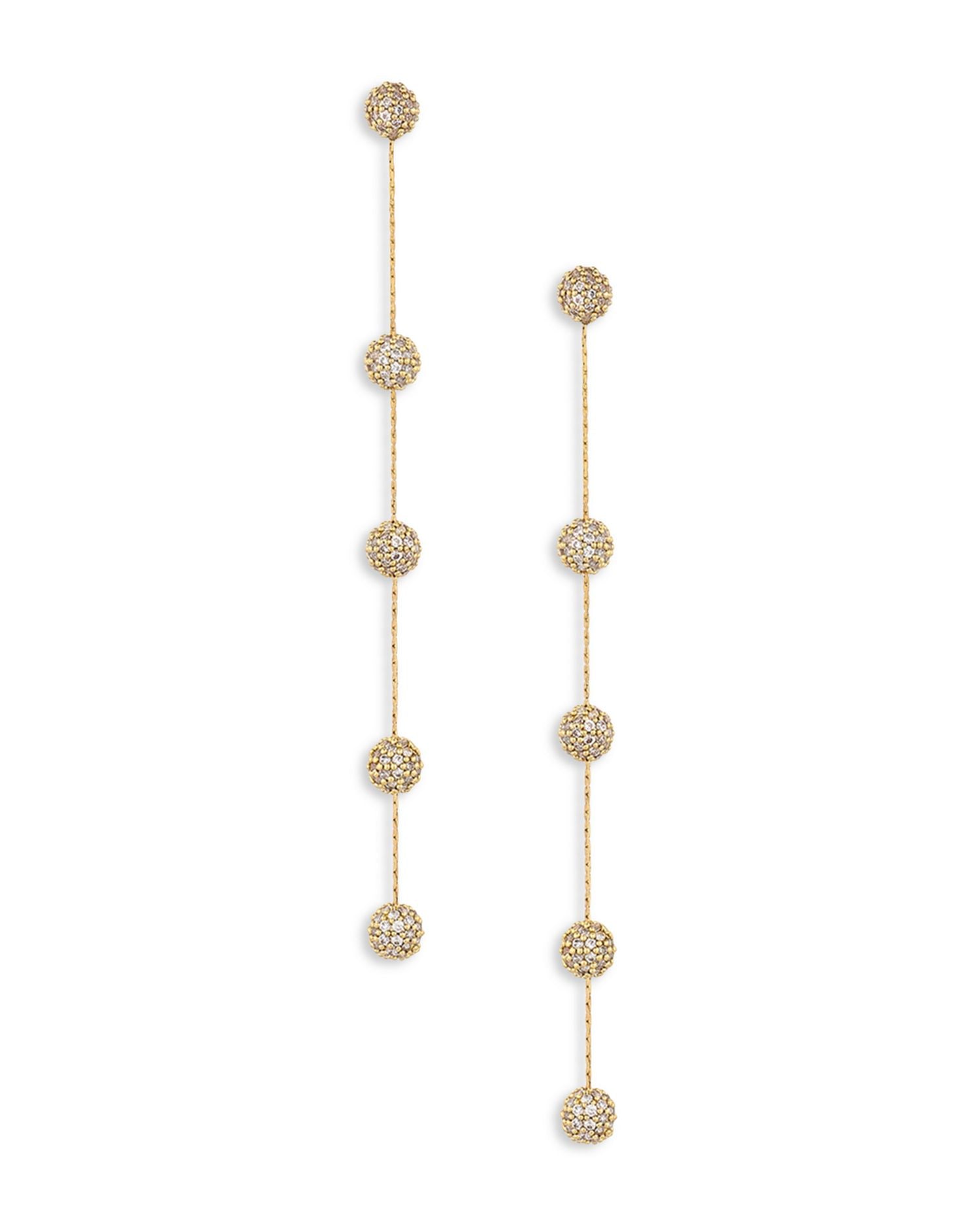 Crystal Ball Drop Pavé Ball Linear Drop Earrings in 18K Gold Plated