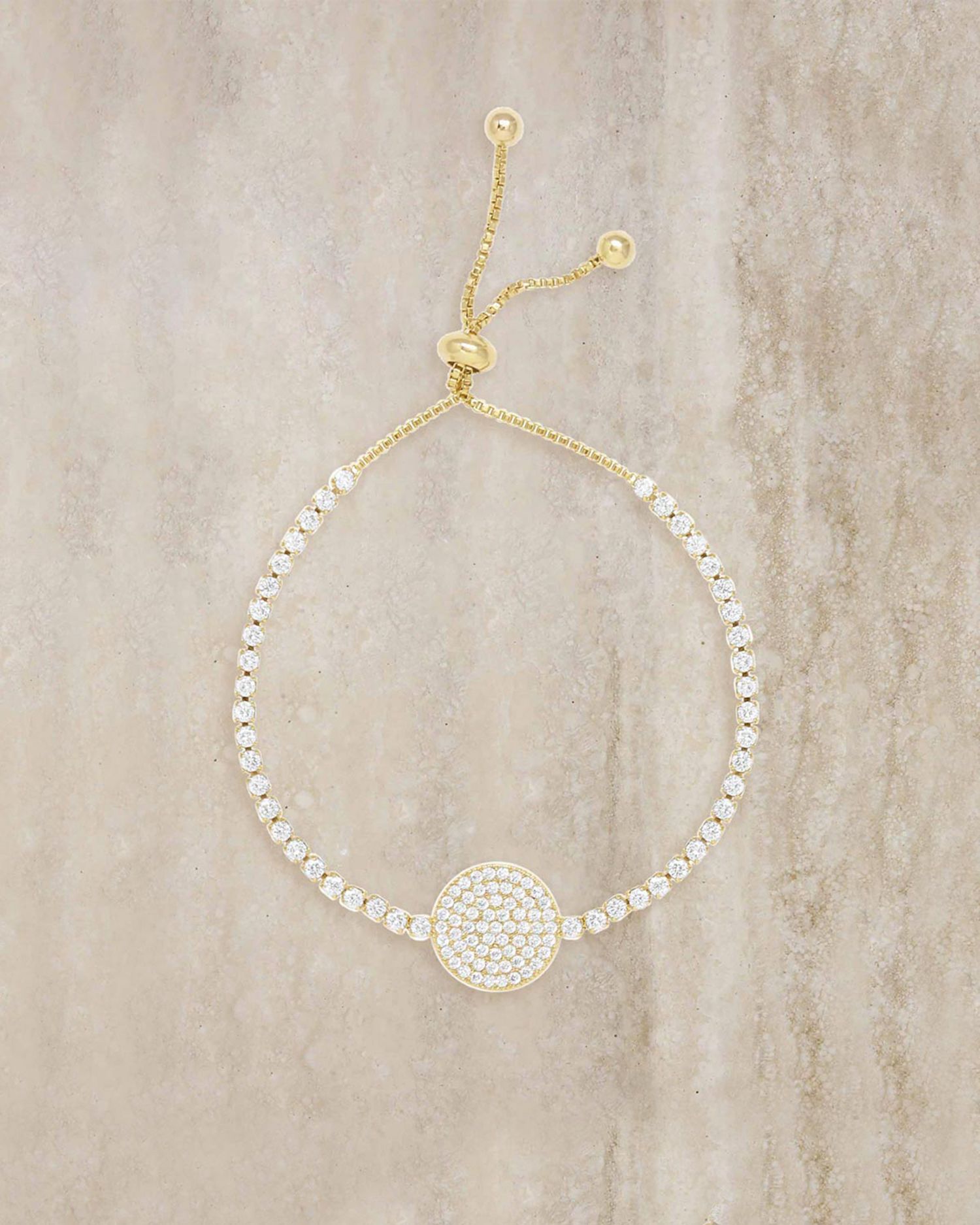 Easy Sparkle Cubic Zirconia Disc Slider Bracelet in 18K Gold Plated