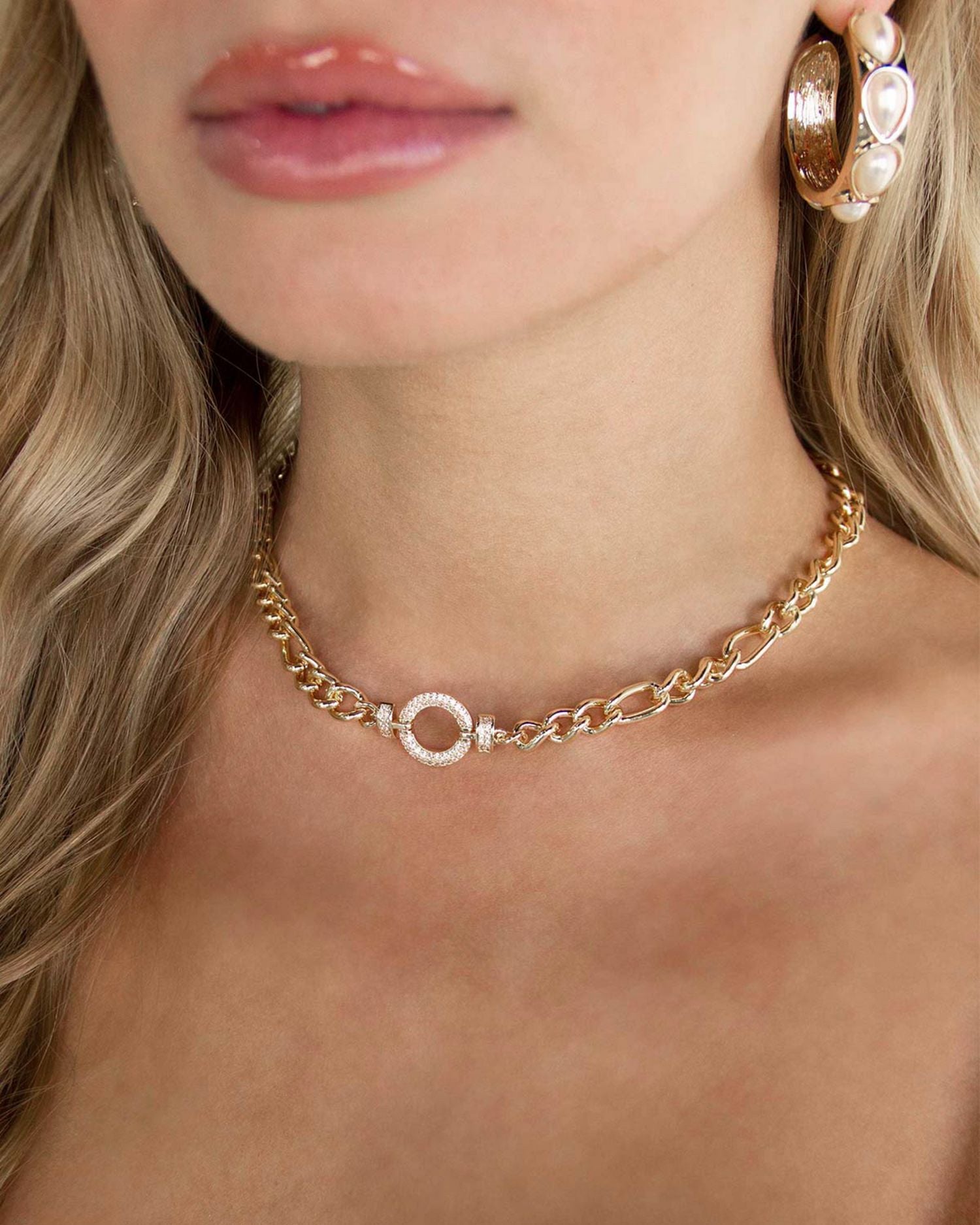 Eternity Crystal Circle Pavé Ring Collar Necklace in 18K Gold Plated, 15.5'-20.5'