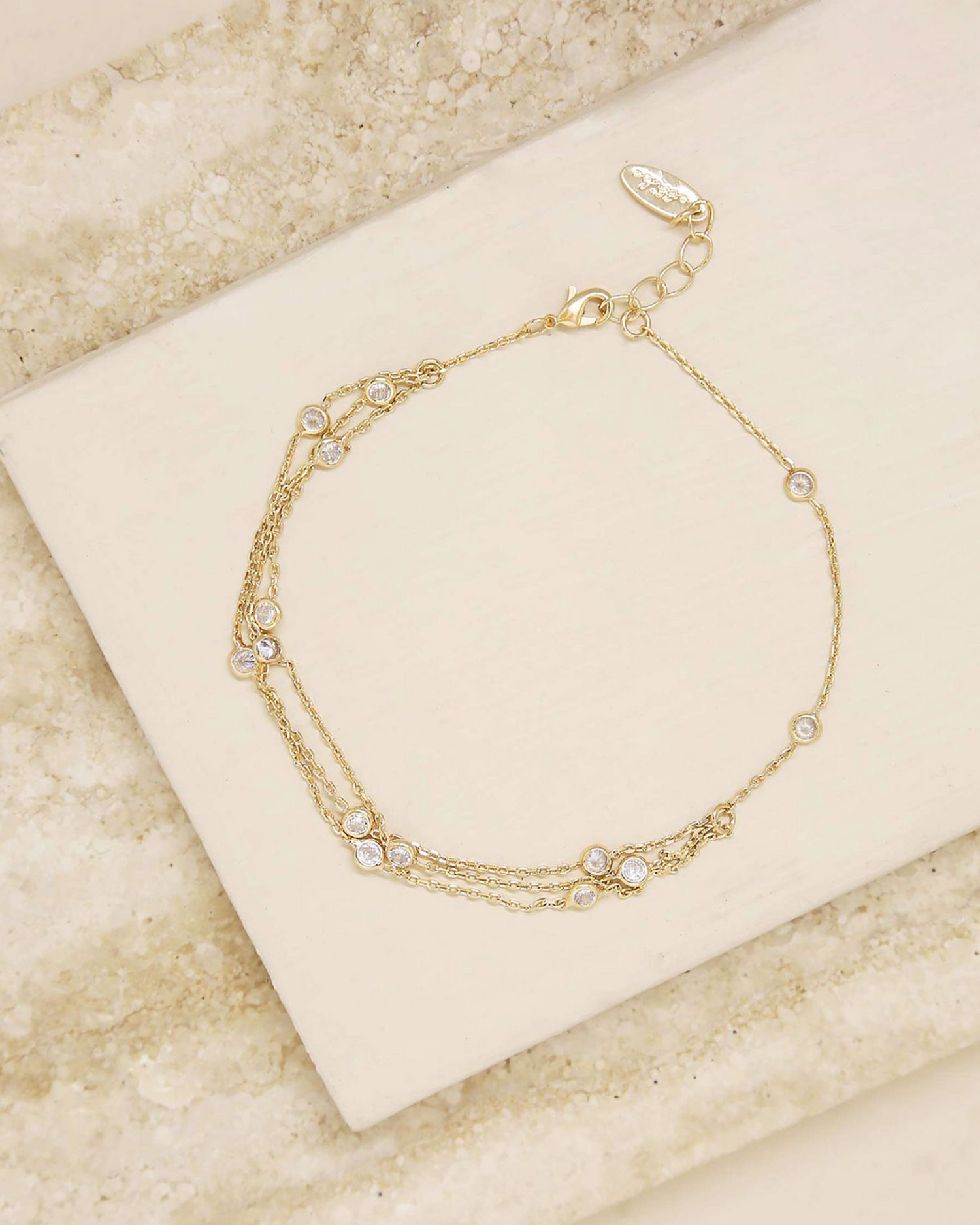 Fine Details Cubic Zirconia Triple Row Ankle Bracelet in 18K Gold Plated