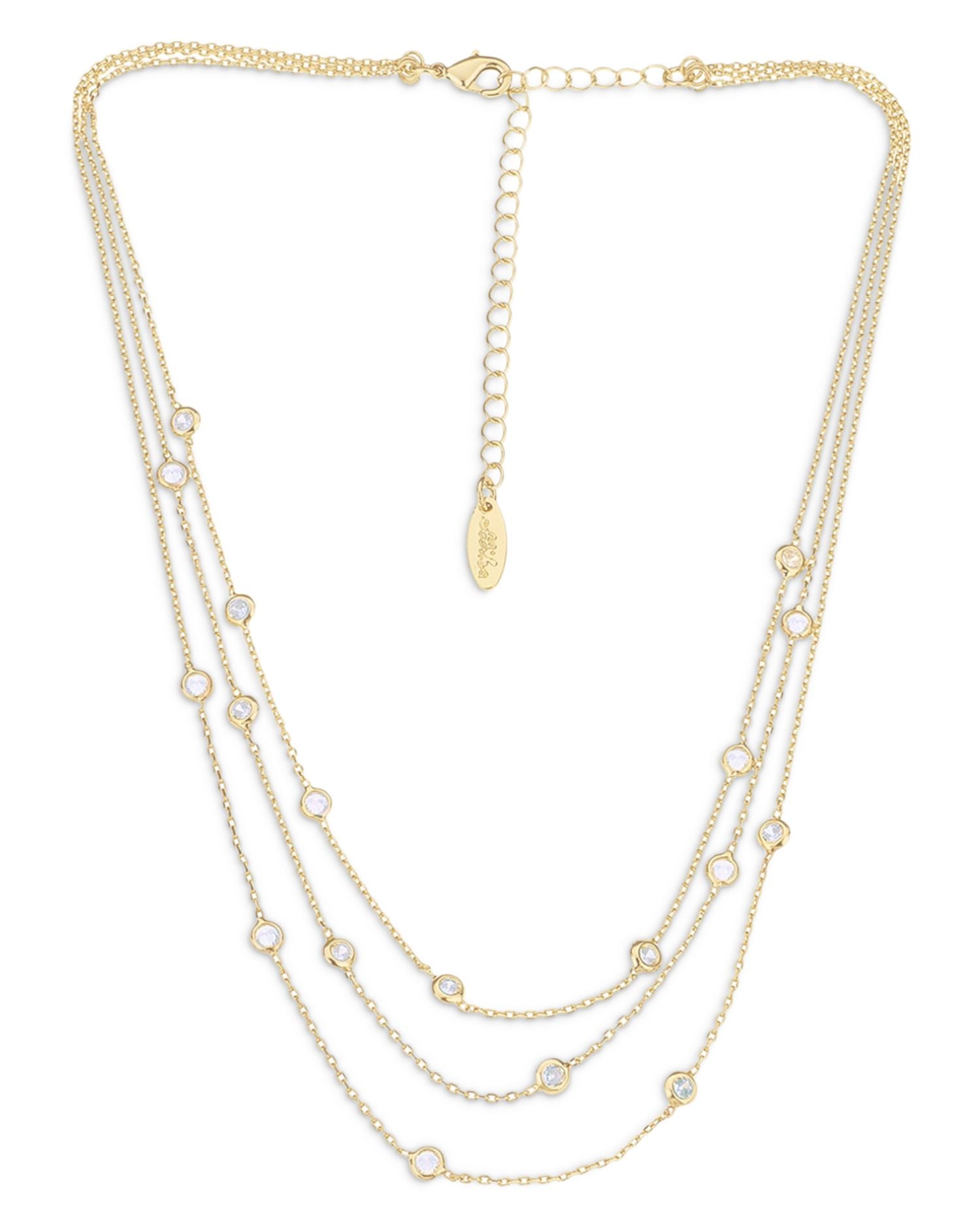 Perfect Crystal Dotted Cubic Zirconia Layered Collar Necklace in 18K Gold Plated, 13'-16'