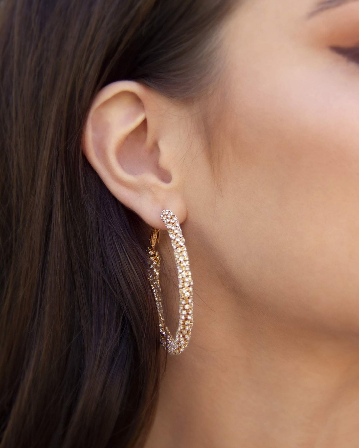Rope Chain Pavé Hoop Earrings in 18K Gold Plated