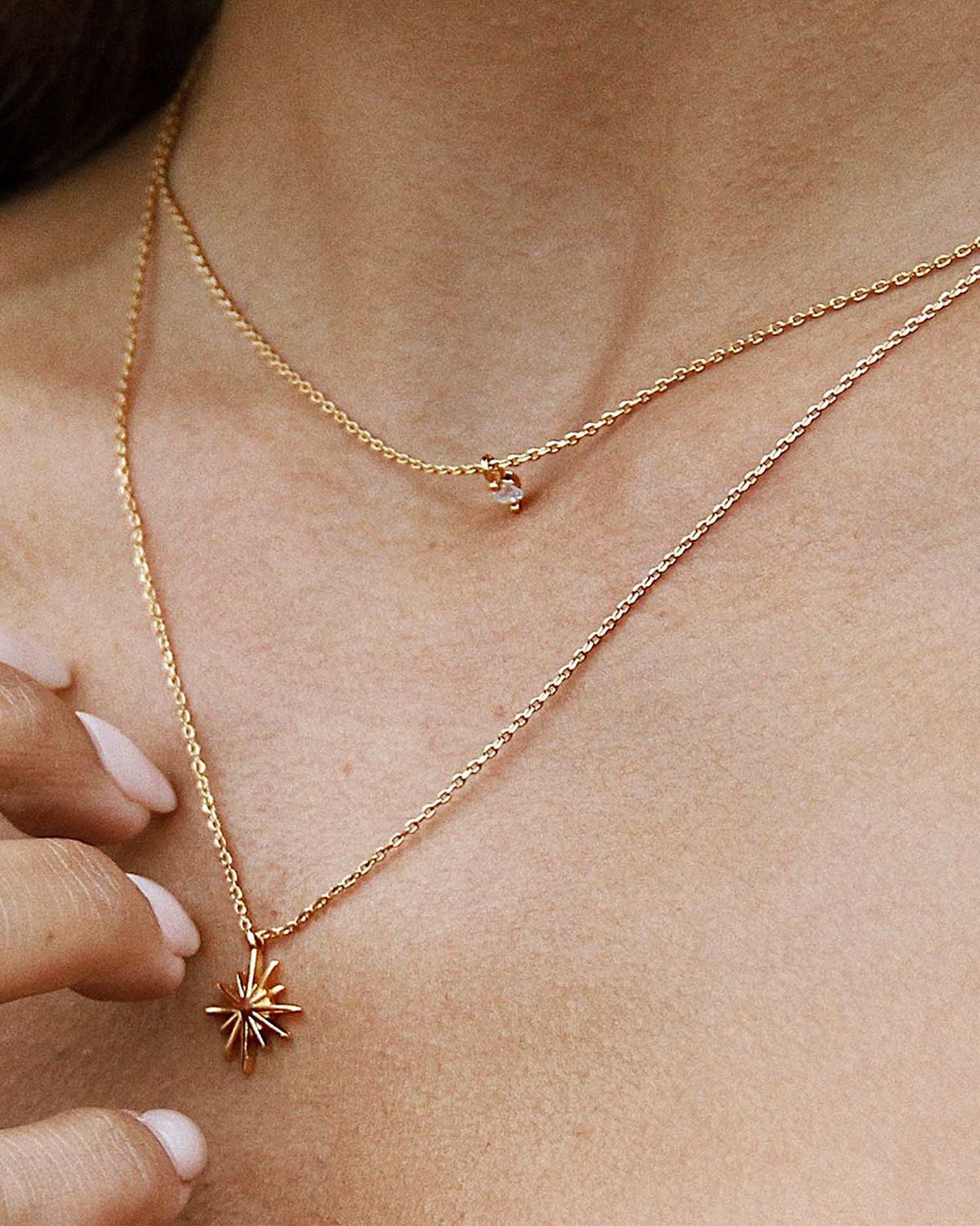 Cubic Zirconia & Starburst Layered Pendant Necklace in 18K Gold Plated, 15'-17'