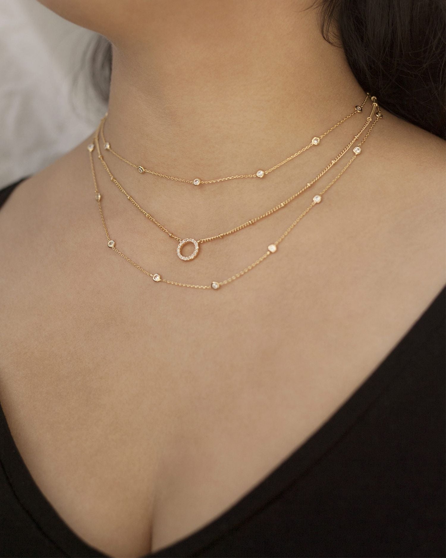 Monroe Crystal Cubic Zirconia Layered Collar Necklace in 18K Gold Plated, 14'-19'