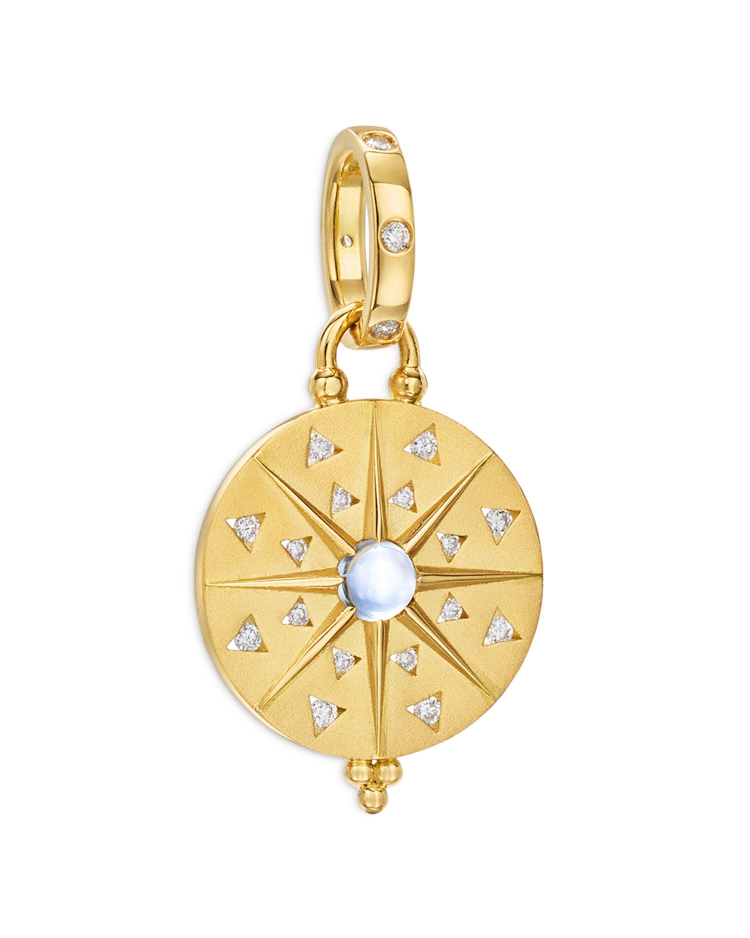 18K Yellow Gold Celestial Blue Moonstone & Diamond Sole Mandala Small Charm Pendant