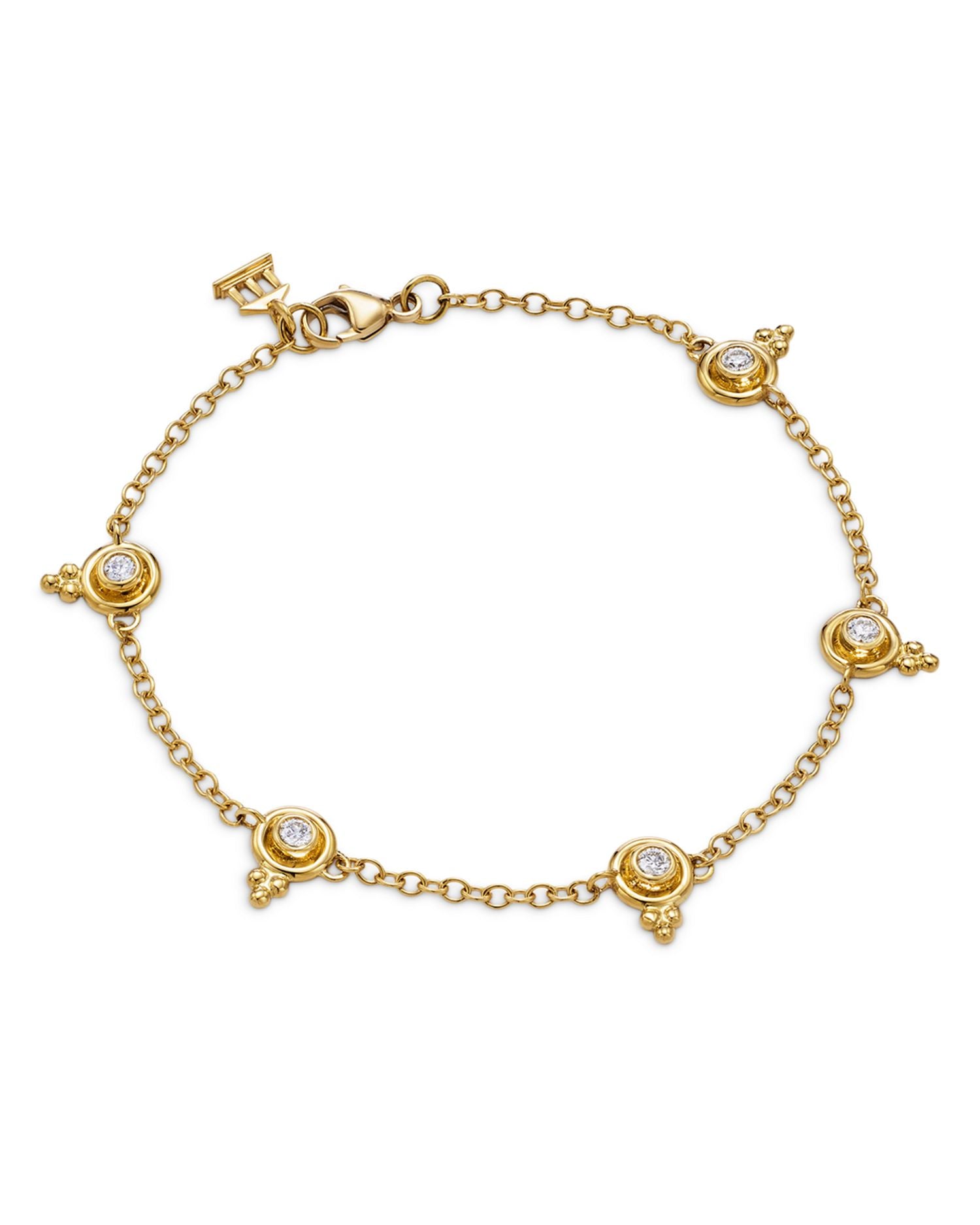 18K Yellow Gold CL White Diamond Station Link Bracelet