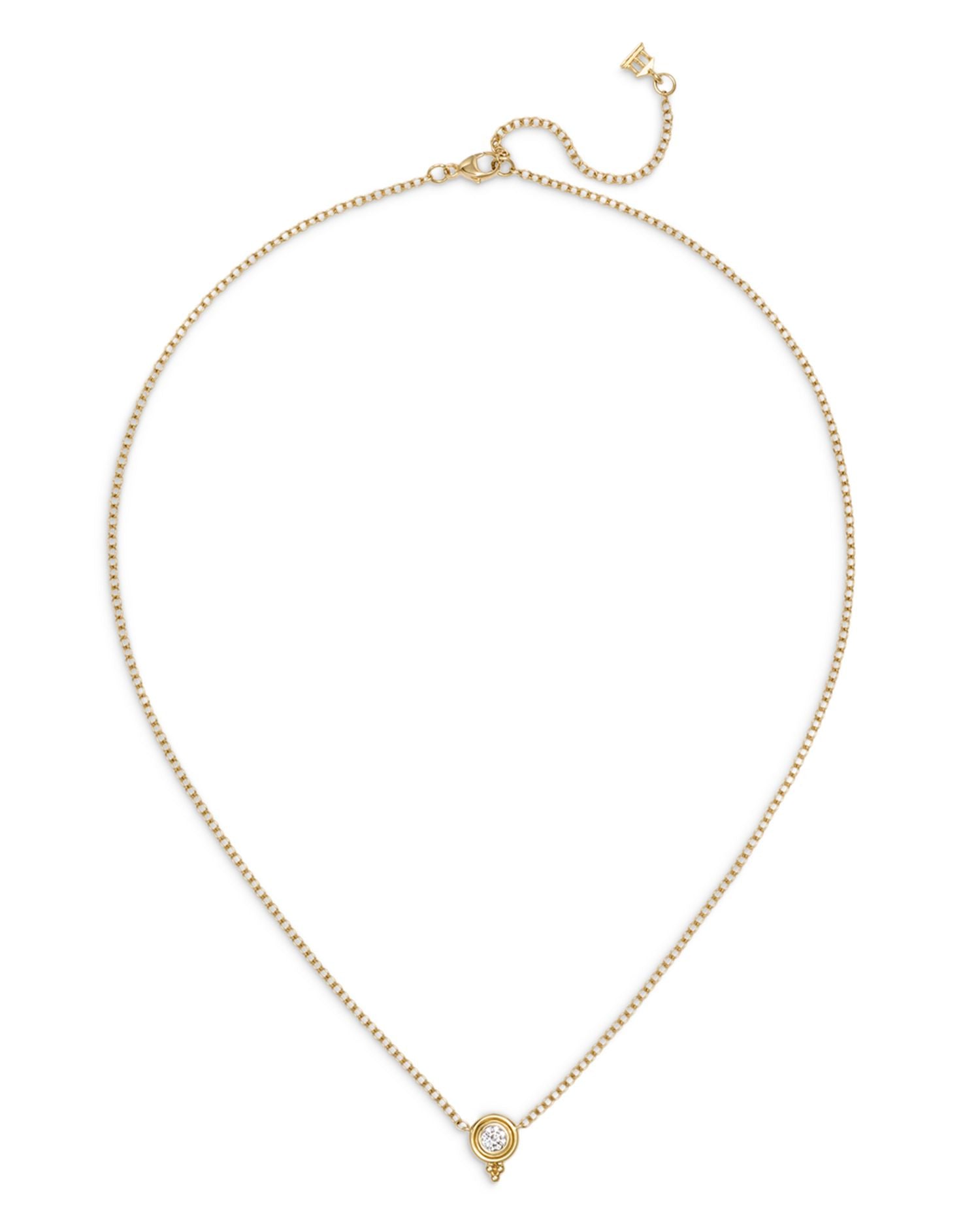 18K Yellow Gold CL White Diamond Solitaire Pendant Necklace, 16-18'