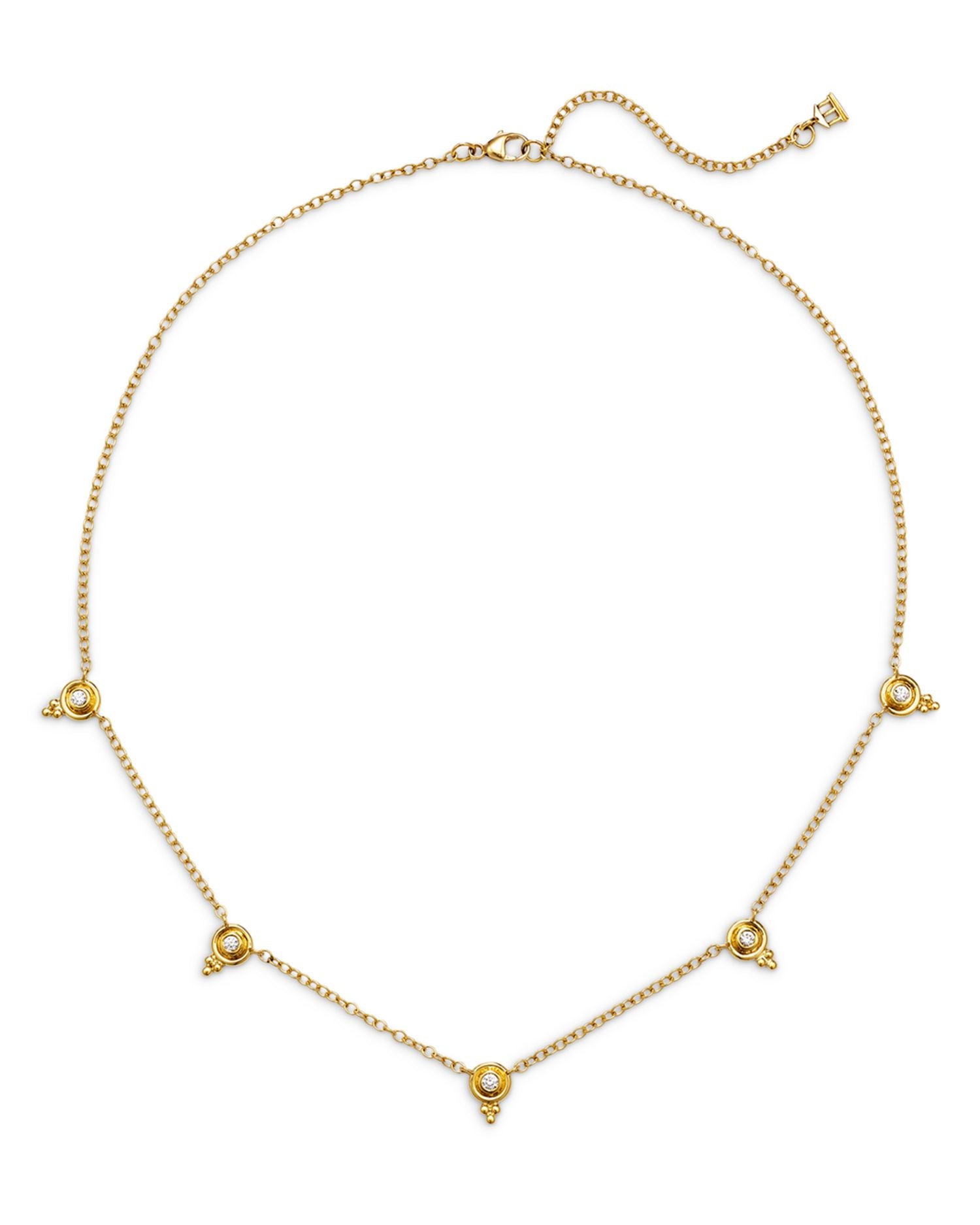 18K Yellow Gold CL White Diamond Station Collar Necklace, 16-18'