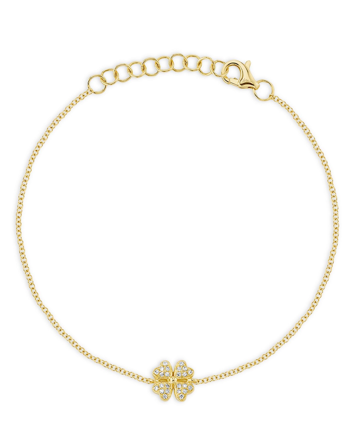 14K Yellow Gold Diamond Clover Link Bracelet
