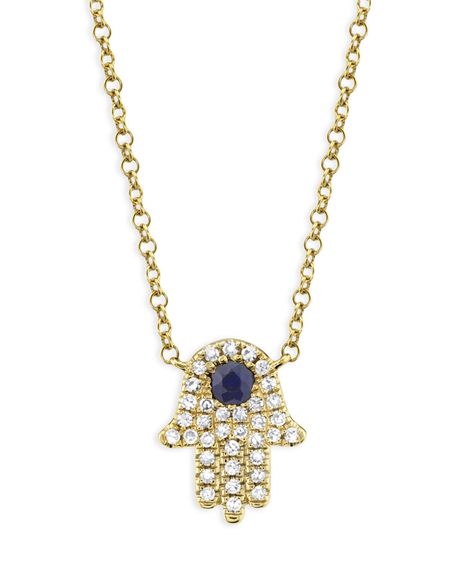 14K Yellow Gold Hamsa Pendant Necklace with Diamonds & Blue Sapphire, 18' - Exclusive