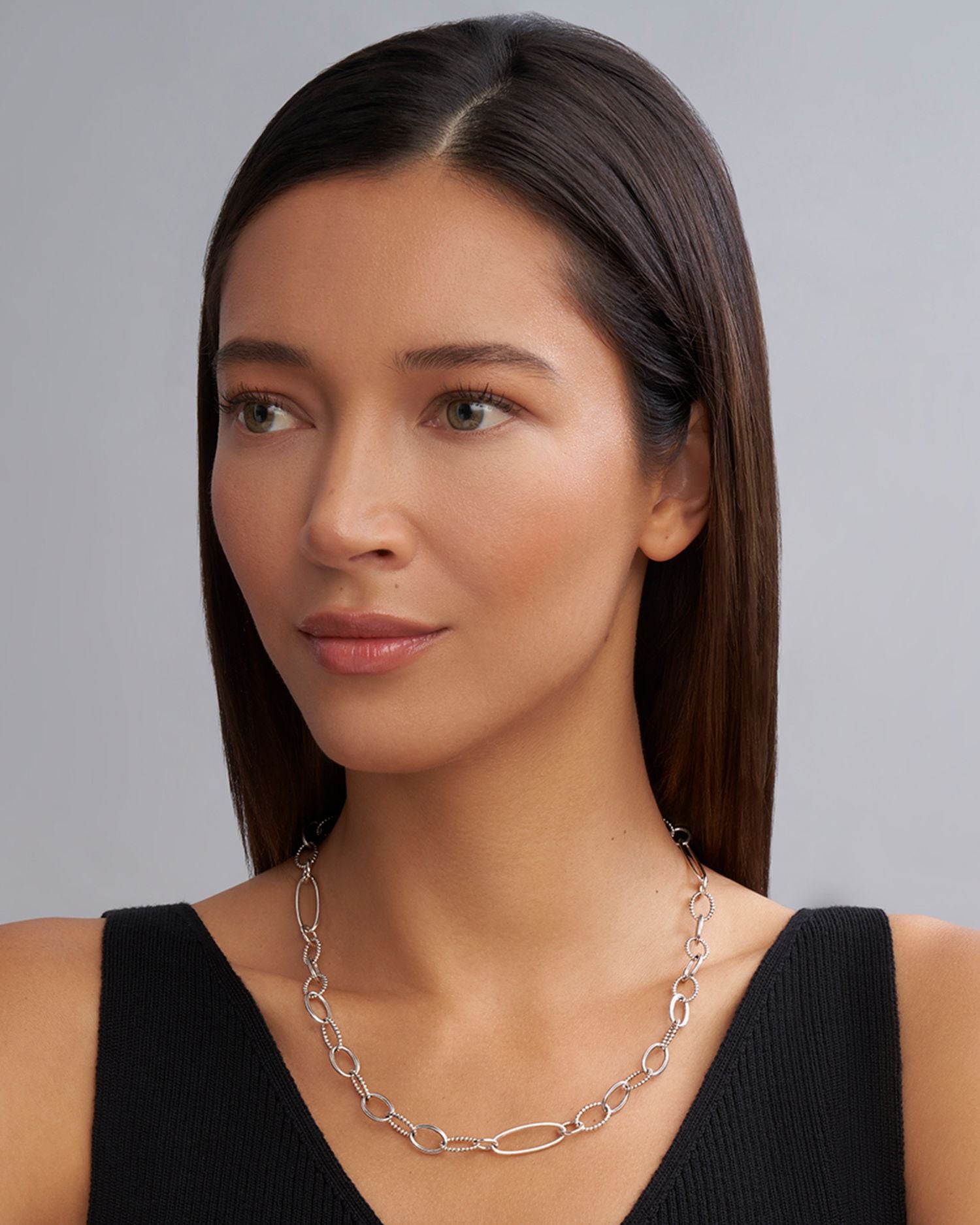 Sterling Silver Signature Caviar Oval Link Chain Necklace, 20'