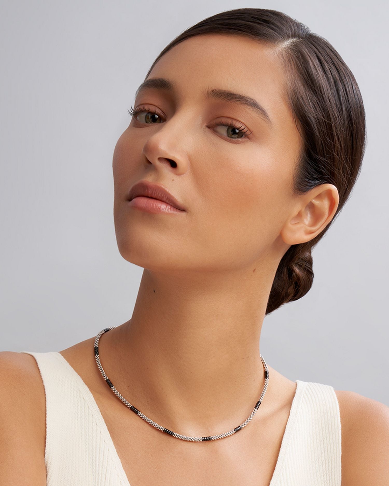 Black Caviar Silver Station Ceramic Beaded Necklaces