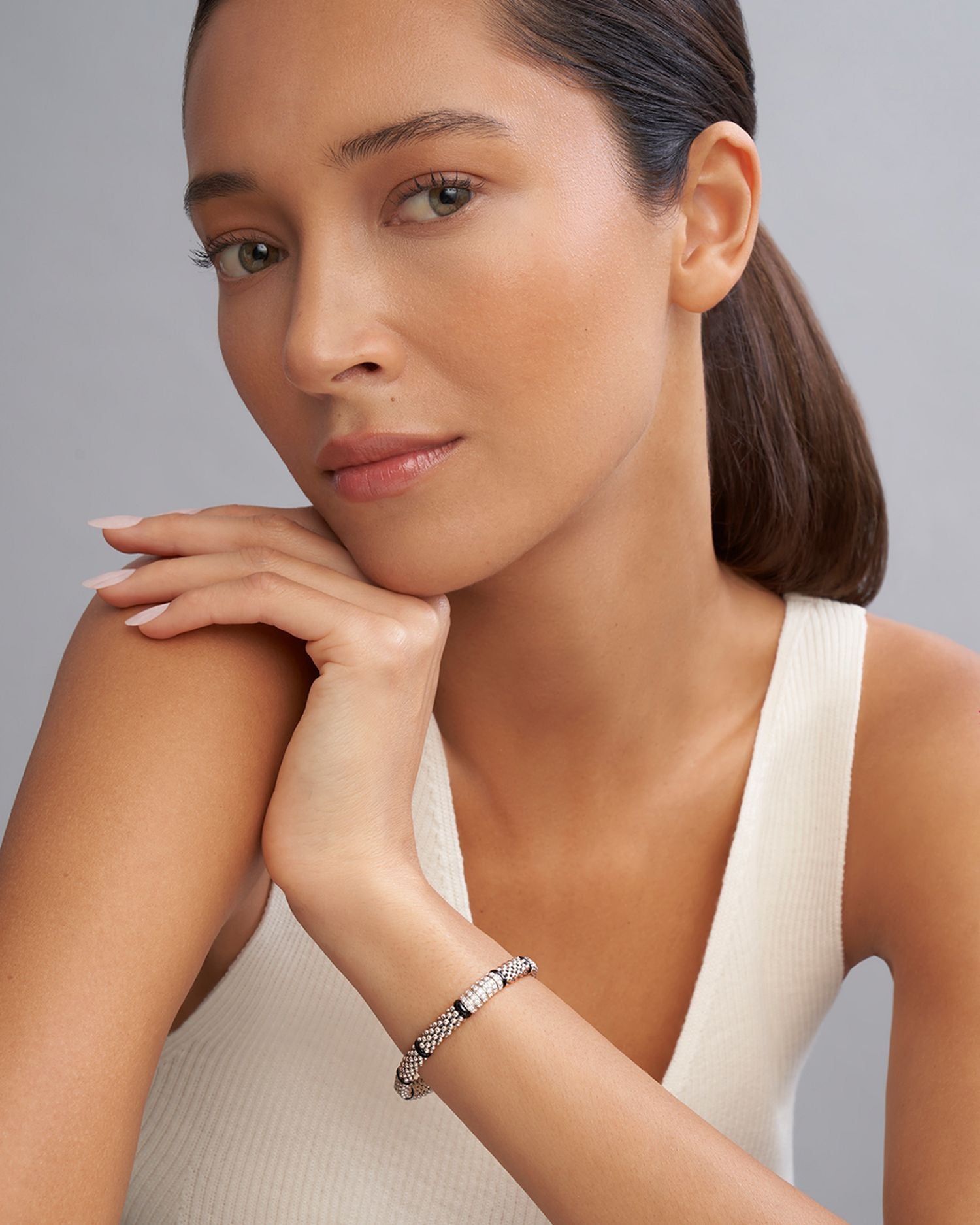 LAGOS Sterling Silver Black Caviar Diamond & Ceramic Bead Bracelet