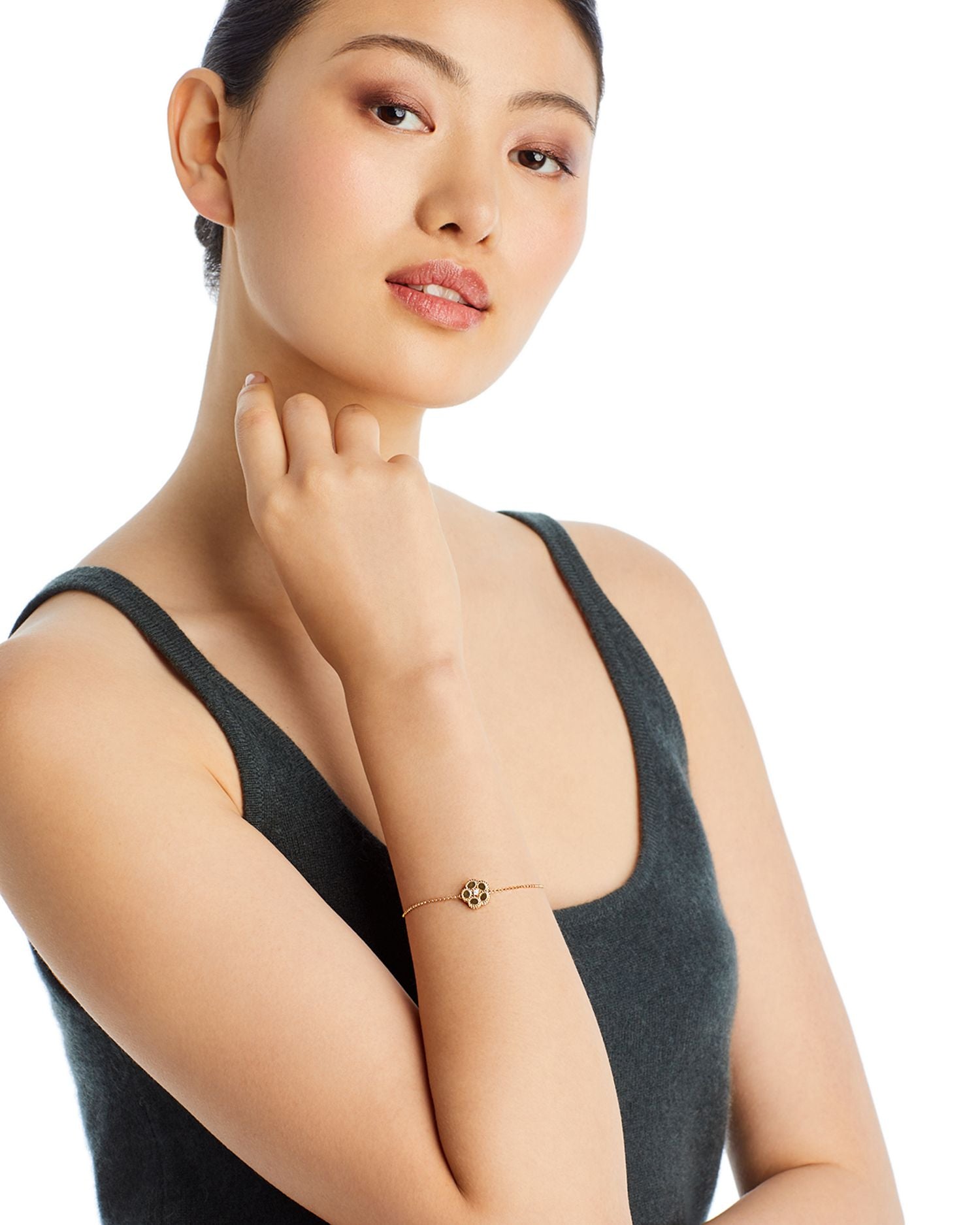 18K Yellow Gold Daisy Diamond Flower Link Bracelet - Exclusive