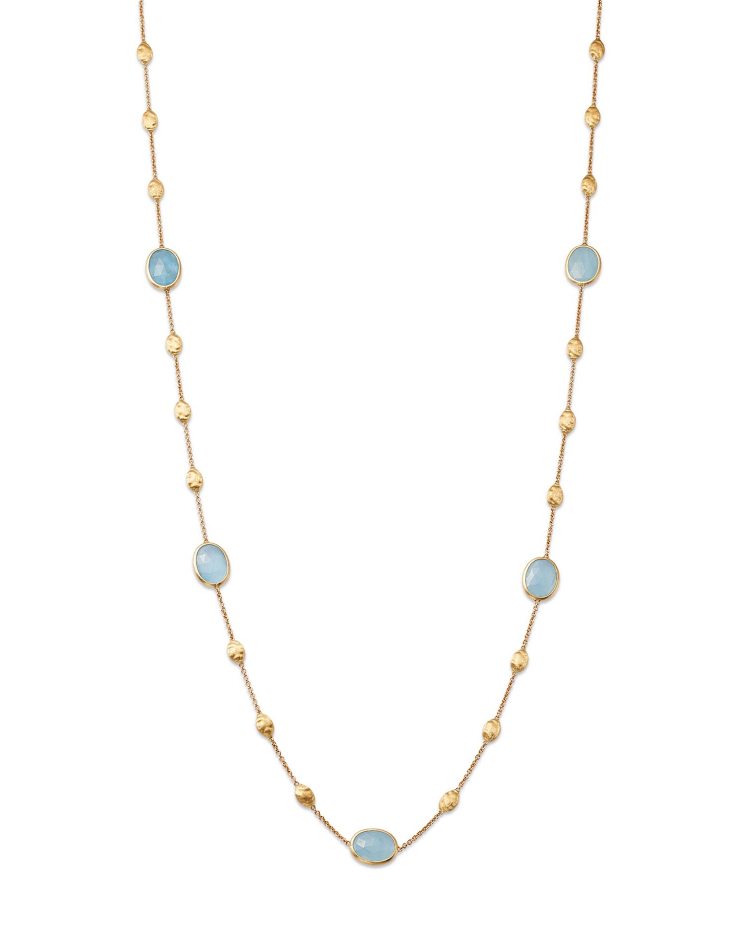 18K Yellow Gold Siviglia Aquamarine Beaded Strand Necklace, 36"L
