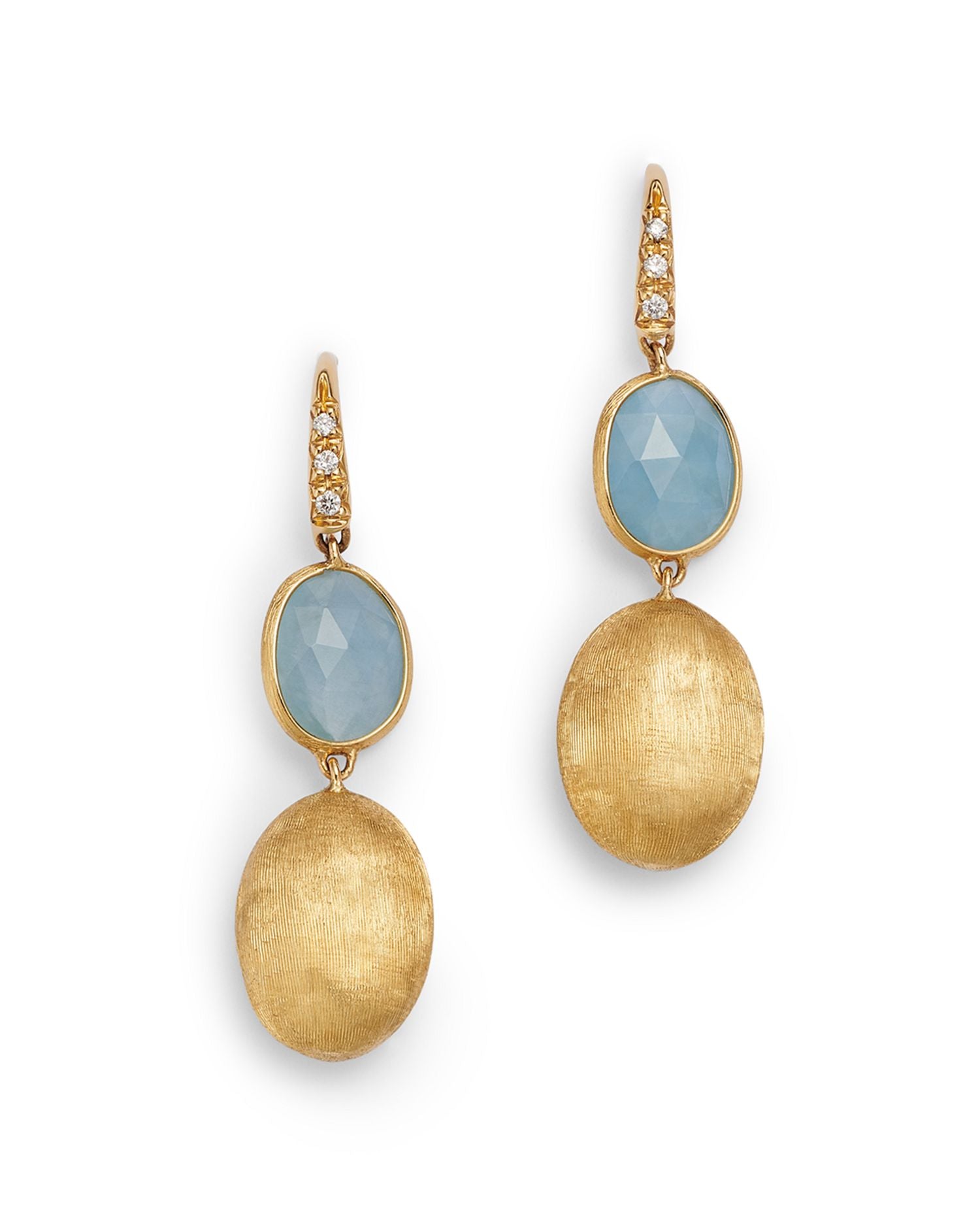 18K Yellow Gold Siviglia Aquamarine & Diamond Textured Bead Drop Earrings