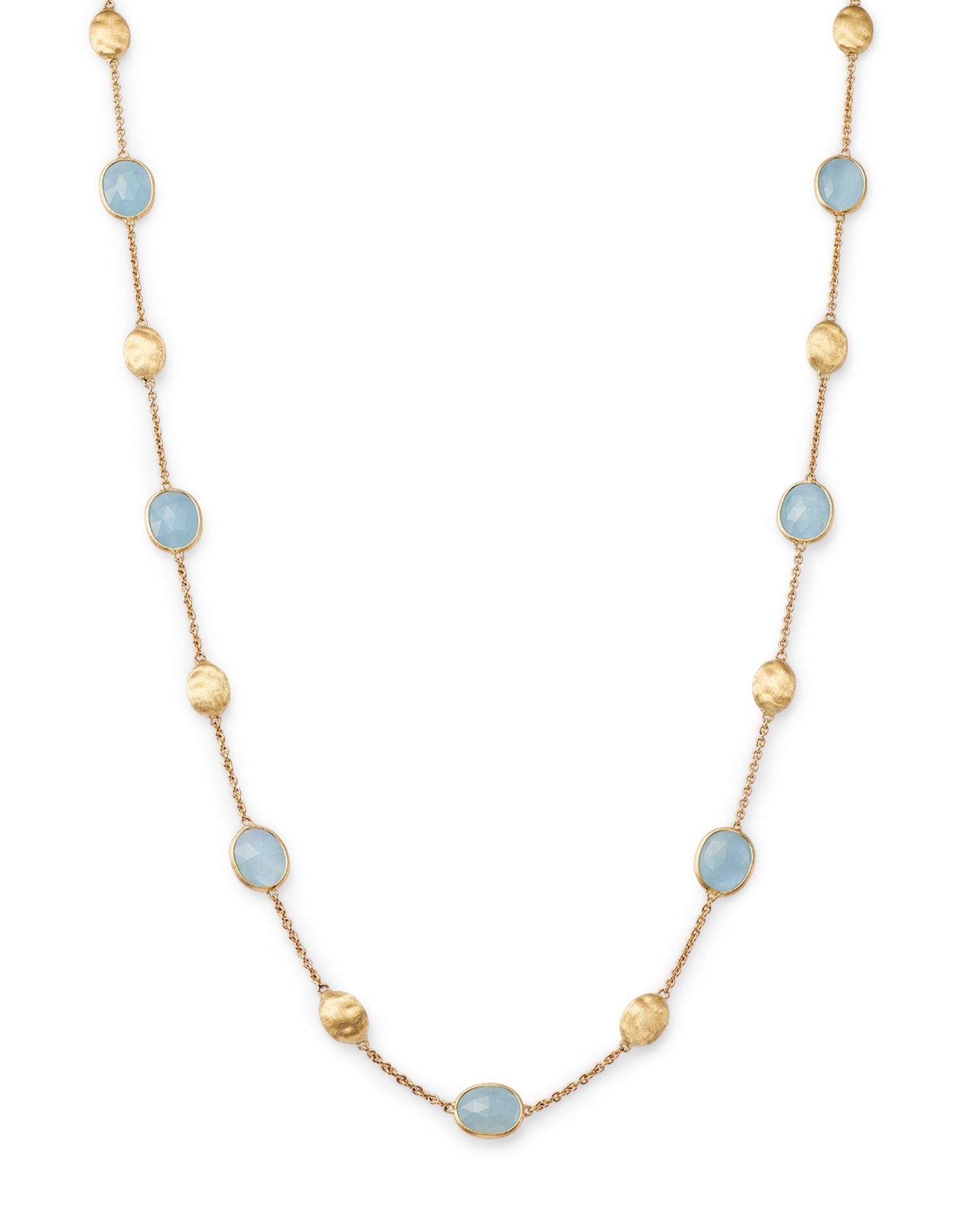 18K Yellow Gold Siviglia Aquamarine Beaded Collar Necklace, 16.5-18"L