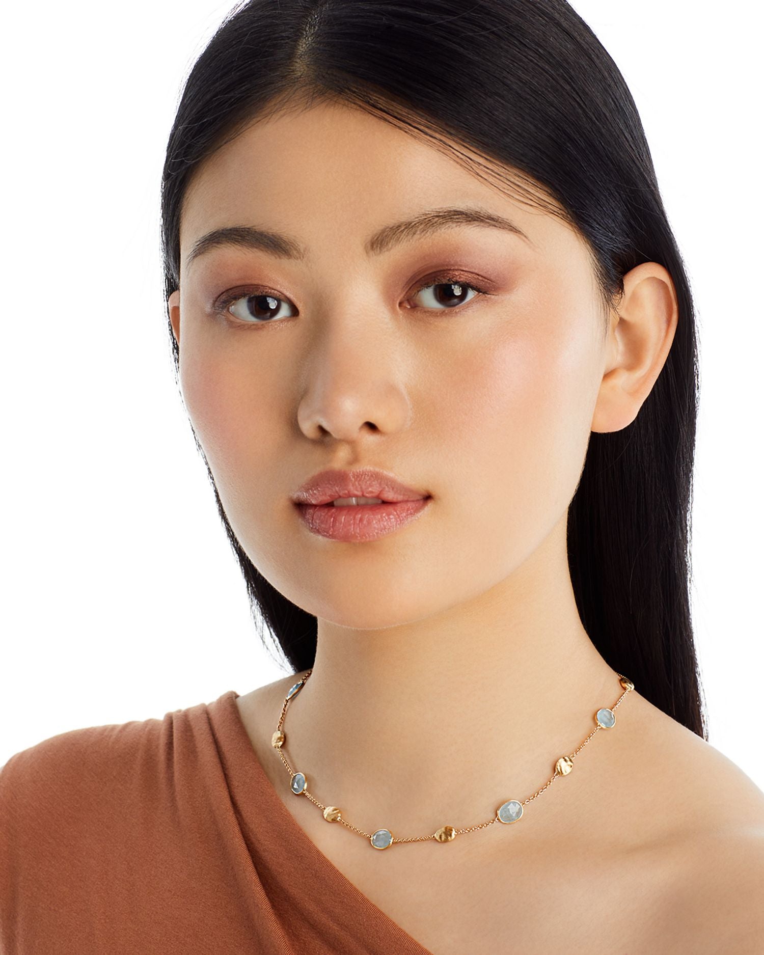 18K Yellow Gold Siviglia Aquamarine Beaded Collar Necklace, 16.5-18"L