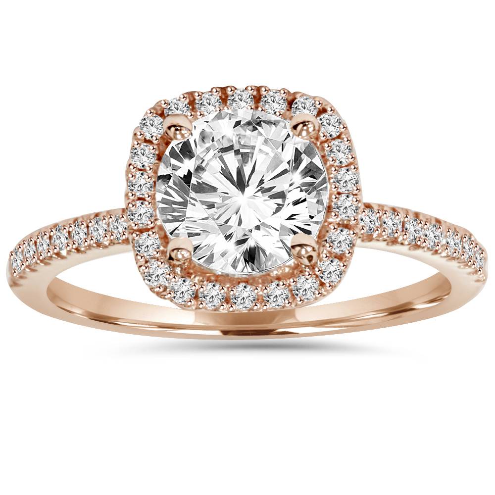1 1/2 ct Lab Created Diamond Cushion Halo 14K Rose Gold Engagement Ring