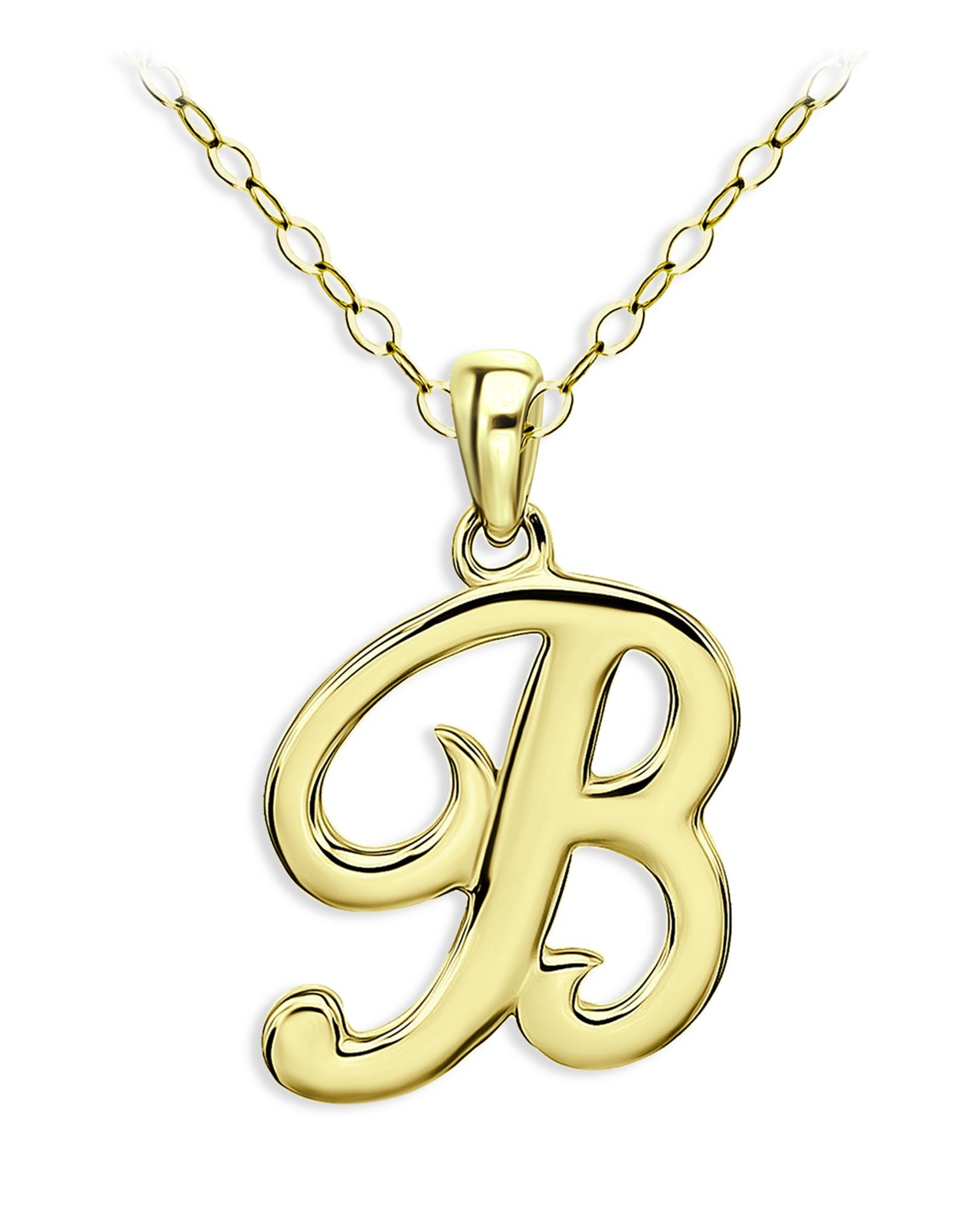 Polished Script Initial Pendant Necklace in 18K Gold-Plated Sterling Silver, 15.5' - Exclusive