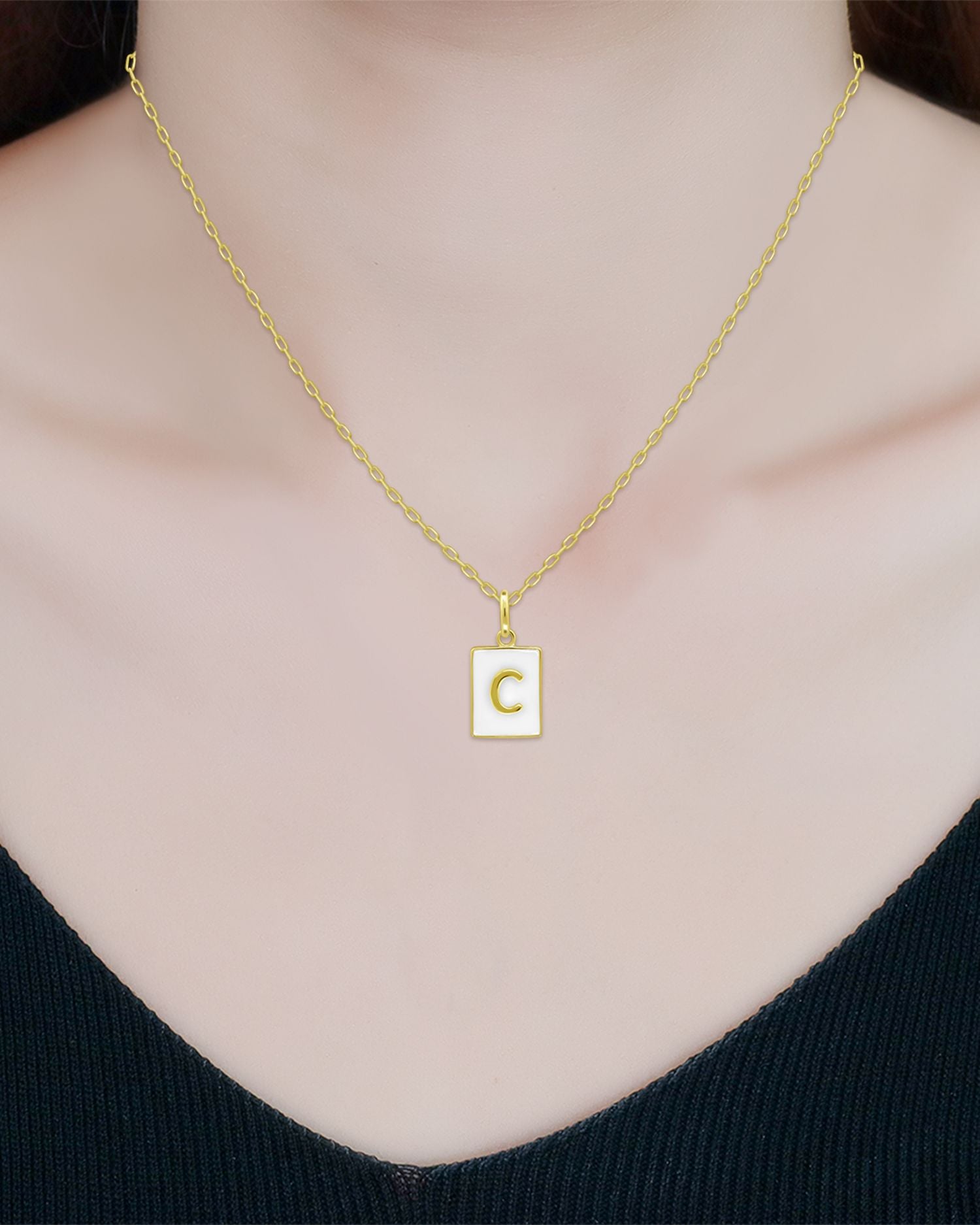 Rectangle Initial Pendant in 18K Gold-Plated Sterling Silver, 15.5' - Exclusive