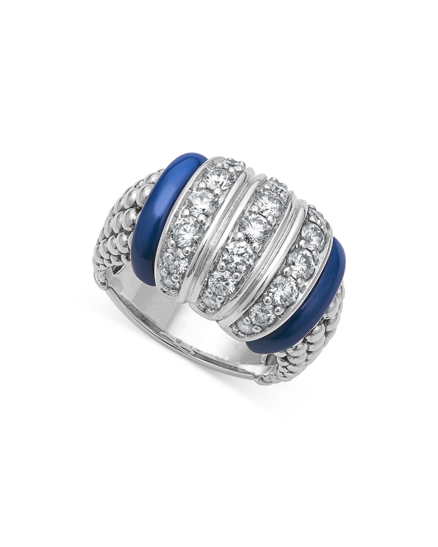 Sterling Silver Diamond & Ceramic Blue Caviar Ring