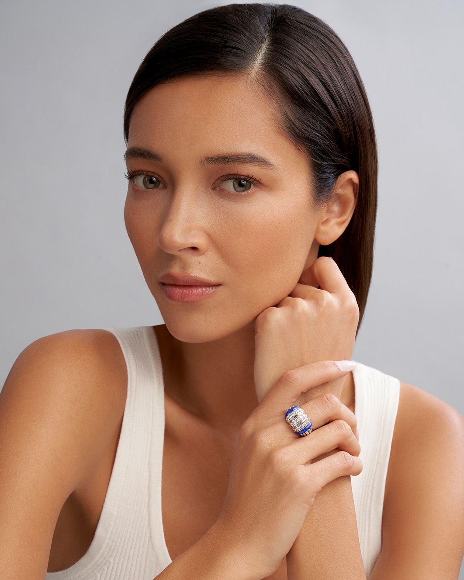 Sterling Silver Diamond & Ceramic Blue Caviar Ring