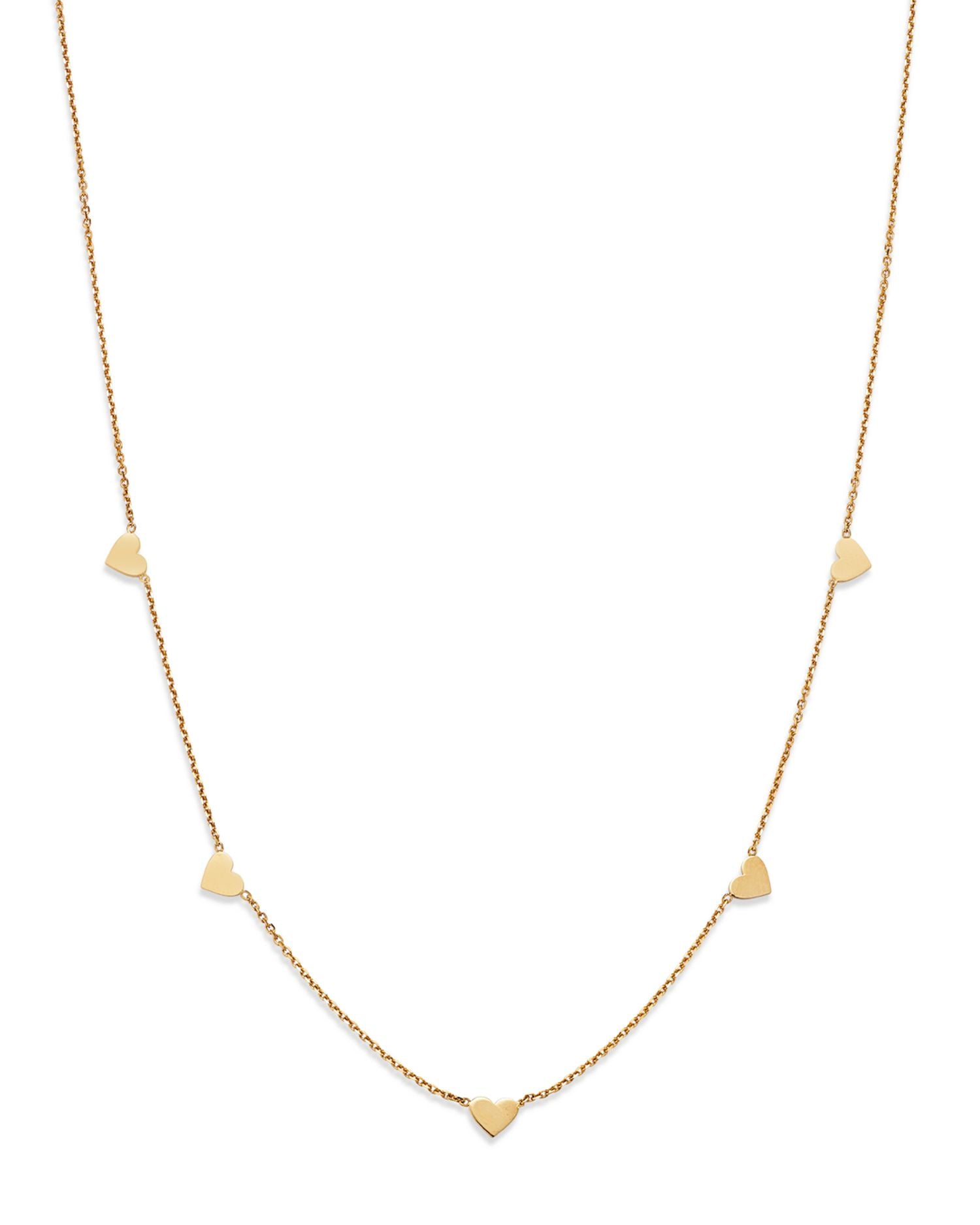 14K Yellow Gold Heart Station Necklace, 18'-20'