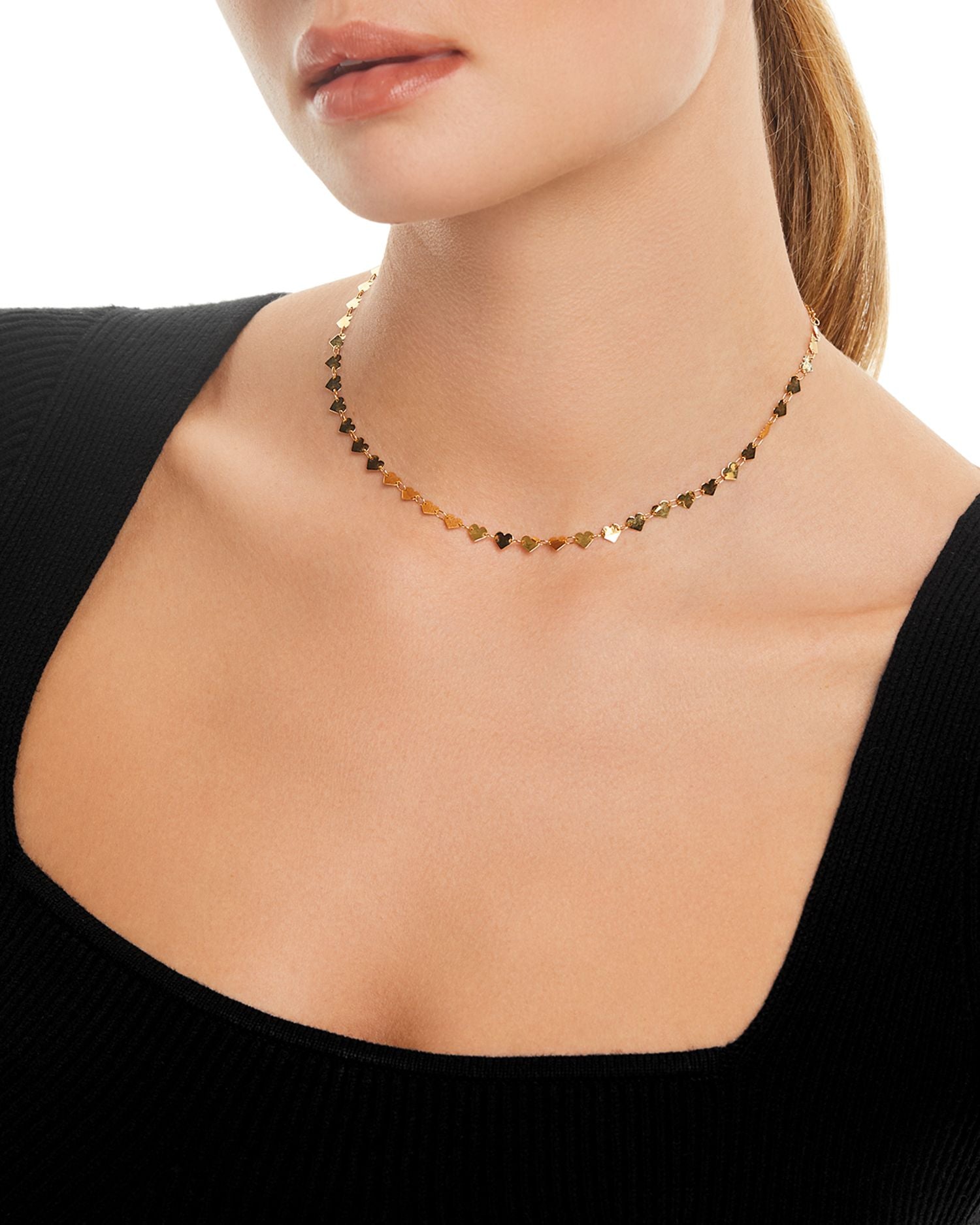 14K Yellow Gold Heart Collar Necklace, 16.25'