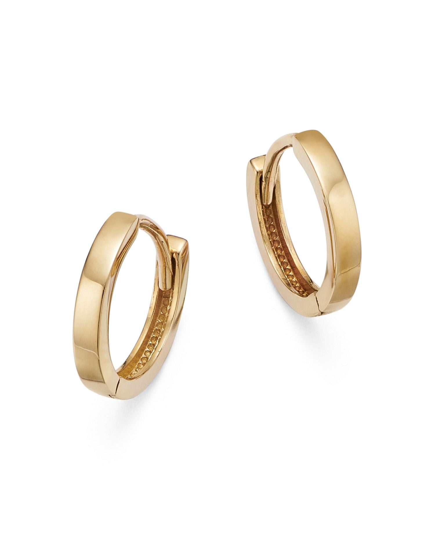 14K Yellow Gold Extra Small Polished Flat Huggie Hoop Earrings