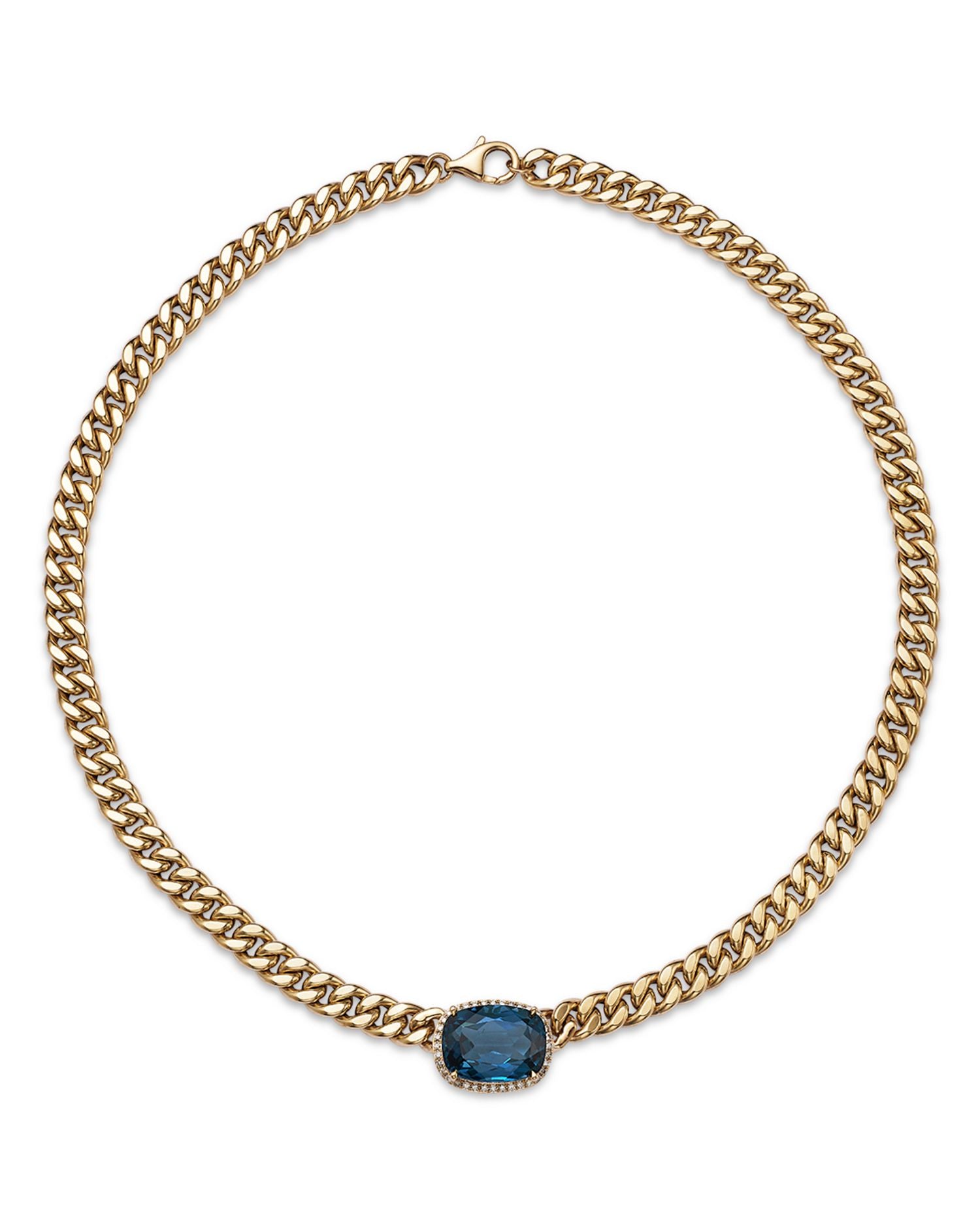 Blue Topaz & Diamond Bold Chain Link Statement Necklace in 14K Yellow Gold, 17' - Exclusive