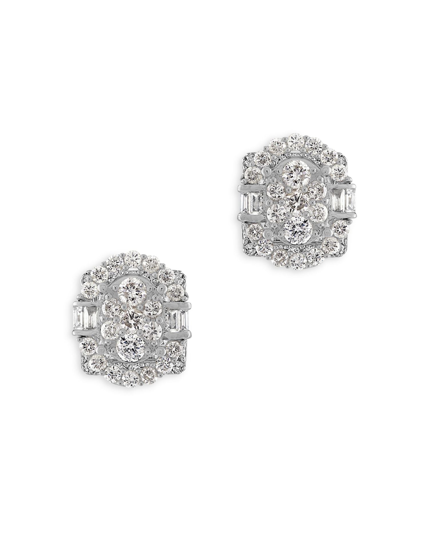 Diamond Cluster Stud Earrings in 14K White Gold, 1.0 ct.t.w. - 100% exclusive