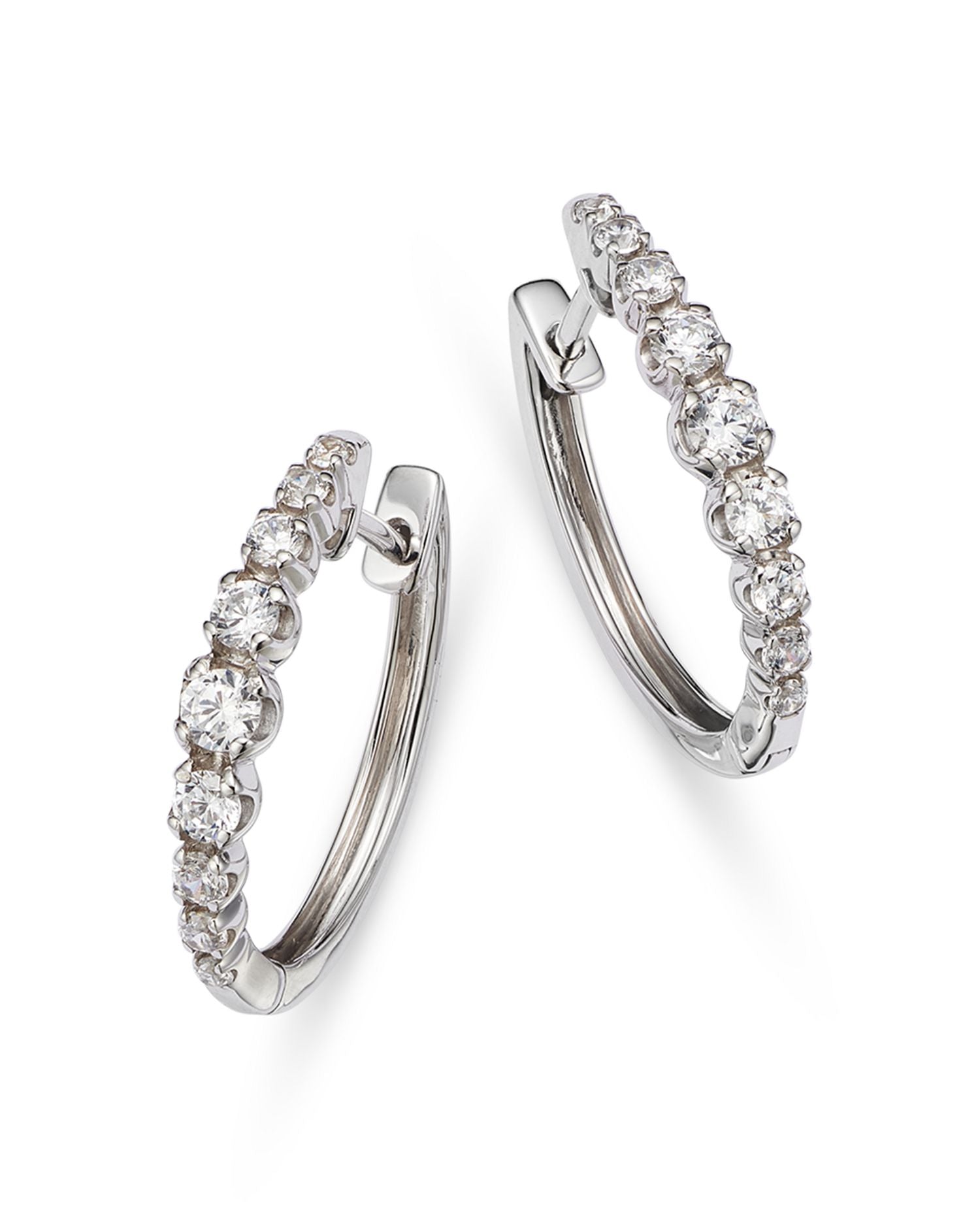 Diamond Graduated Small Hoop Earrings in 14K White Gold, 0.50 ct. t.w. - Exclusive