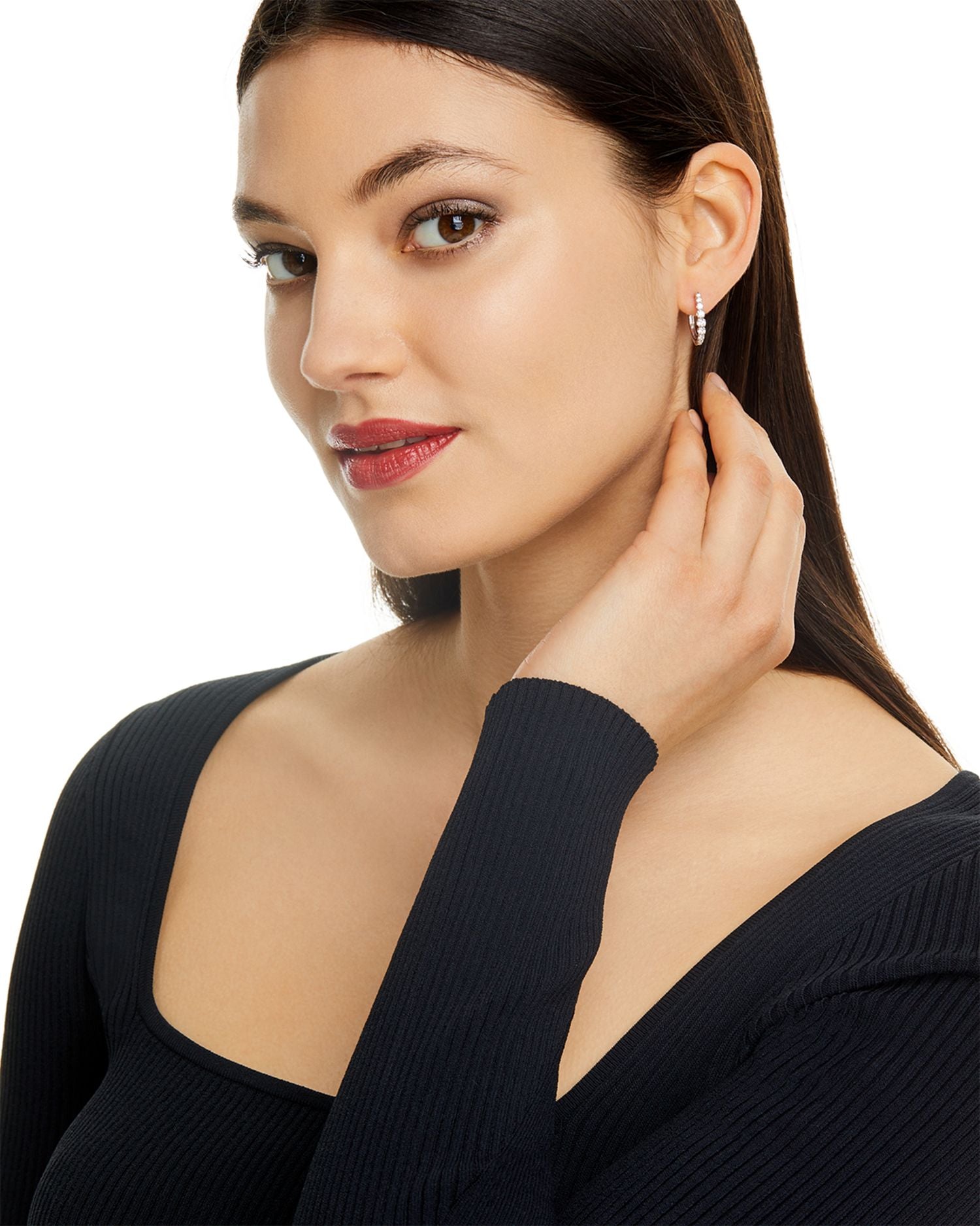 Diamond Graduated Small Hoop Earrings in 14K White Gold, 0.50 ct. t.w. - Exclusive