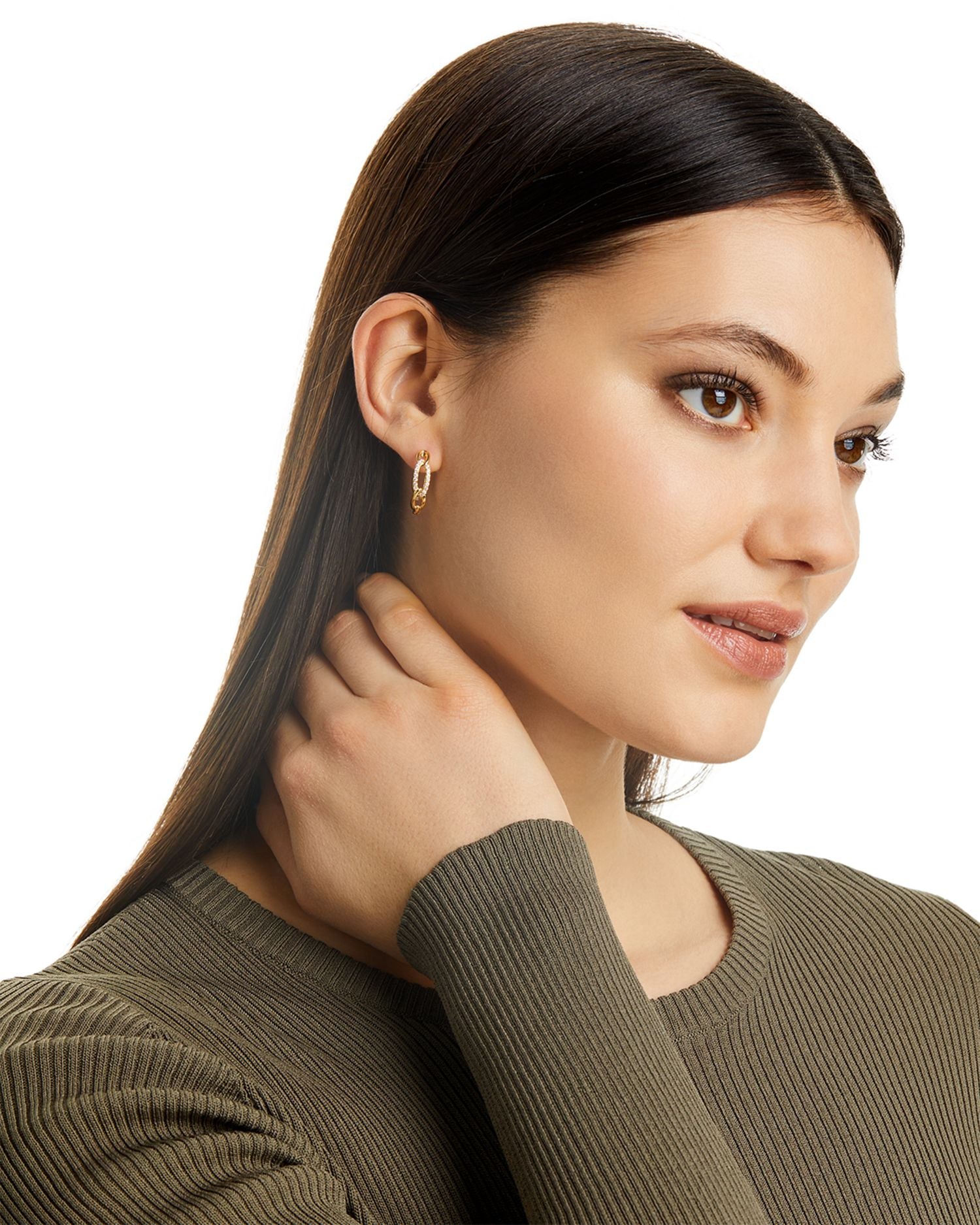 Diamond Chain Link Small Hoop Earrings in 14K Yellow Gold, 0.25 ct. t.w. - Exclusive