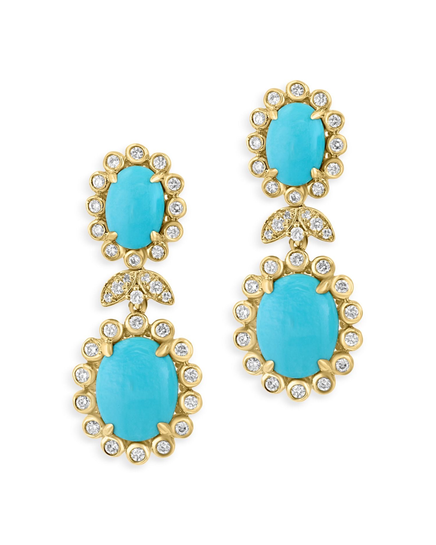 Turquoise & Diamond Flower Drop Earrings in 14K Yellow Gold - Exclusive