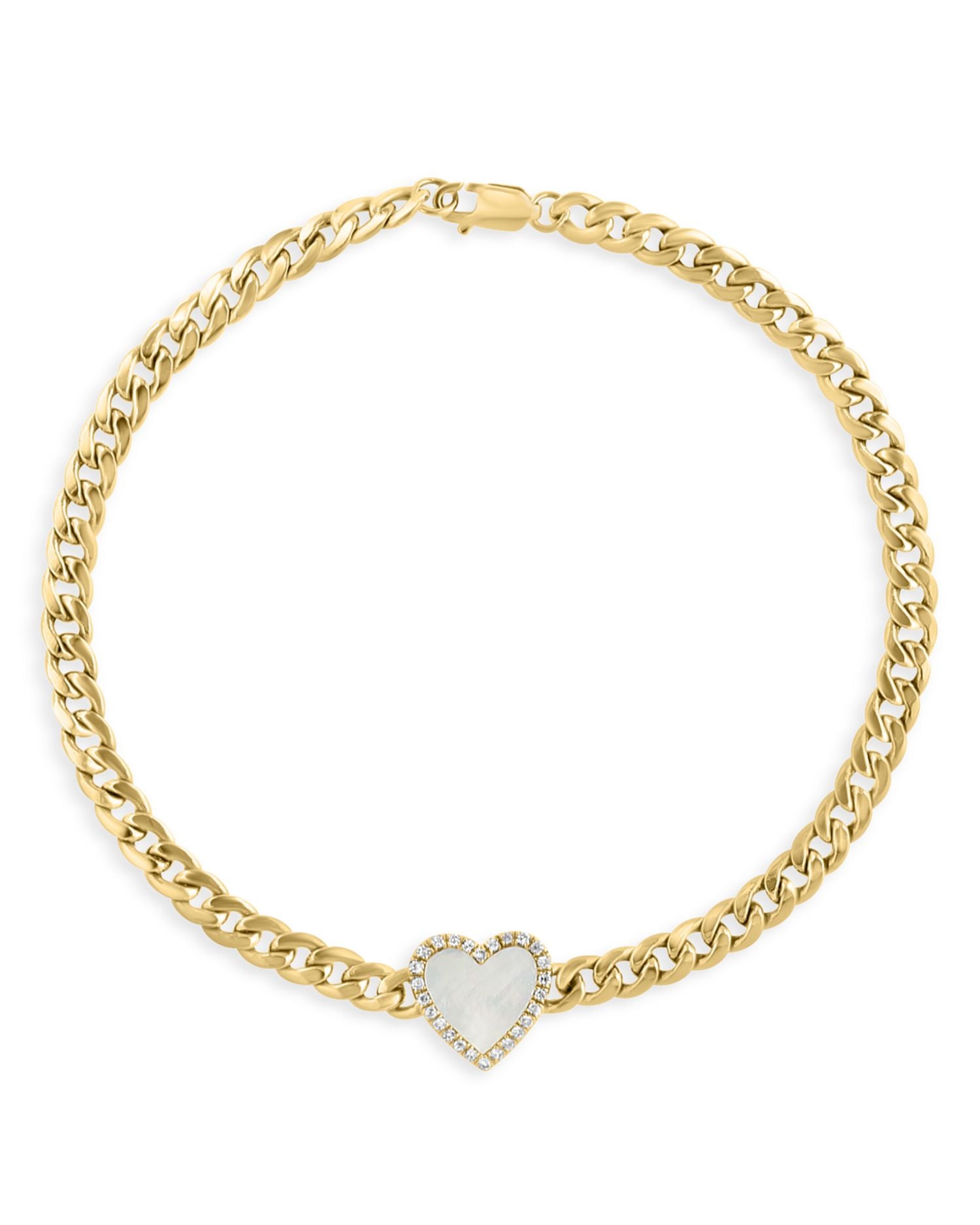 Mother of Pearl & Diamond Accent Heart Chain Bracelet in 14K Yellow Gold - Exclusive